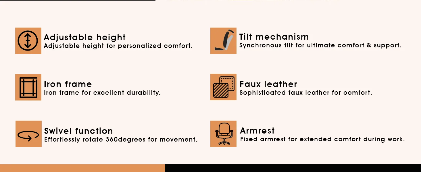 Aleen Office Chair in Upholstered Leather and Iron Frame with Swivel and Tilt in Acorn Brown