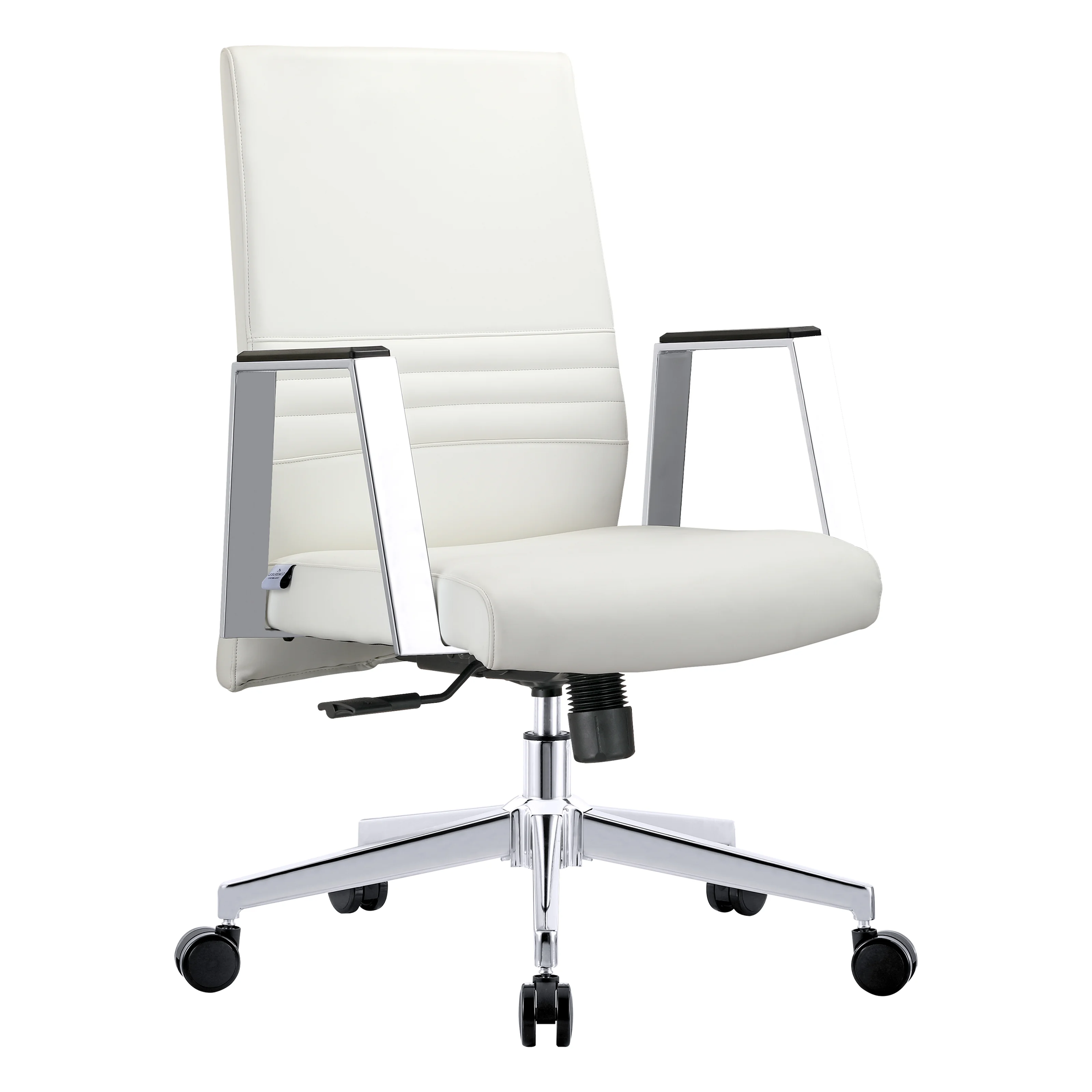Aleen Office Chair in Upholstered Leather and Iron Frame with Swivel and Tilt in White