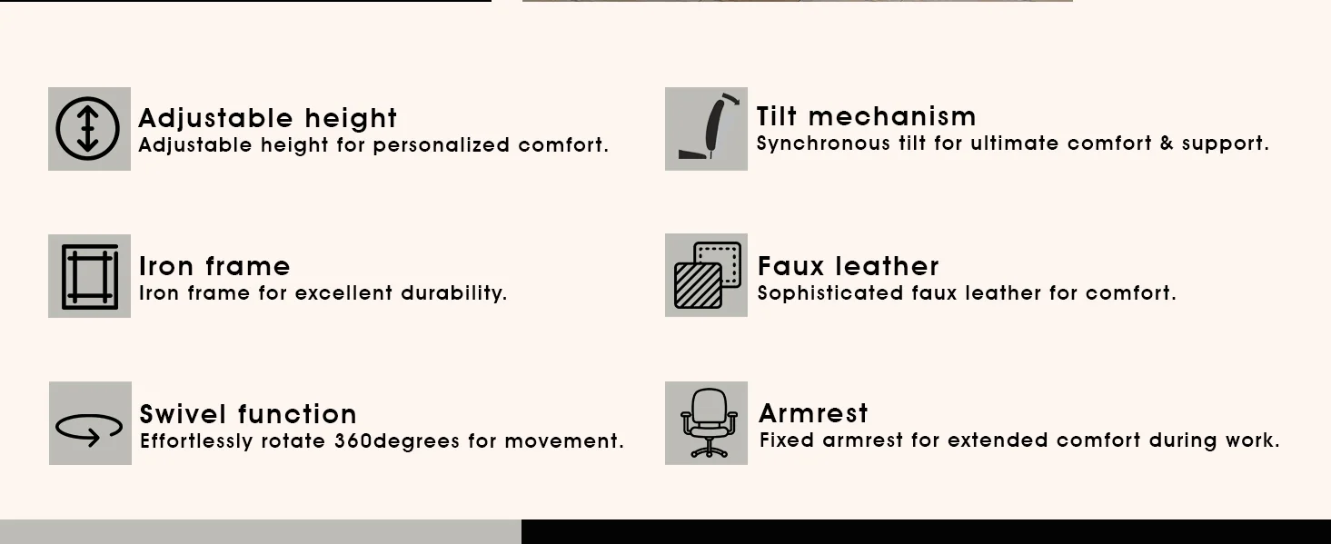 Aleen Office Chair in Upholstered Leather and Iron Frame with Swivel and Tilt in White