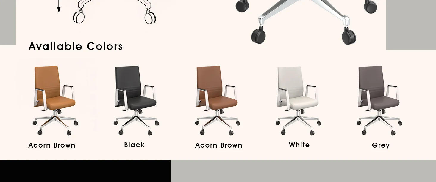 Aleen Office Chair in Upholstered Leather and Iron Frame with Swivel and Tilt in White