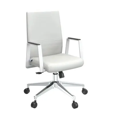 Aleen Office Chair in Upholstered Leather and Iron Frame with Swivel and Tilt in White