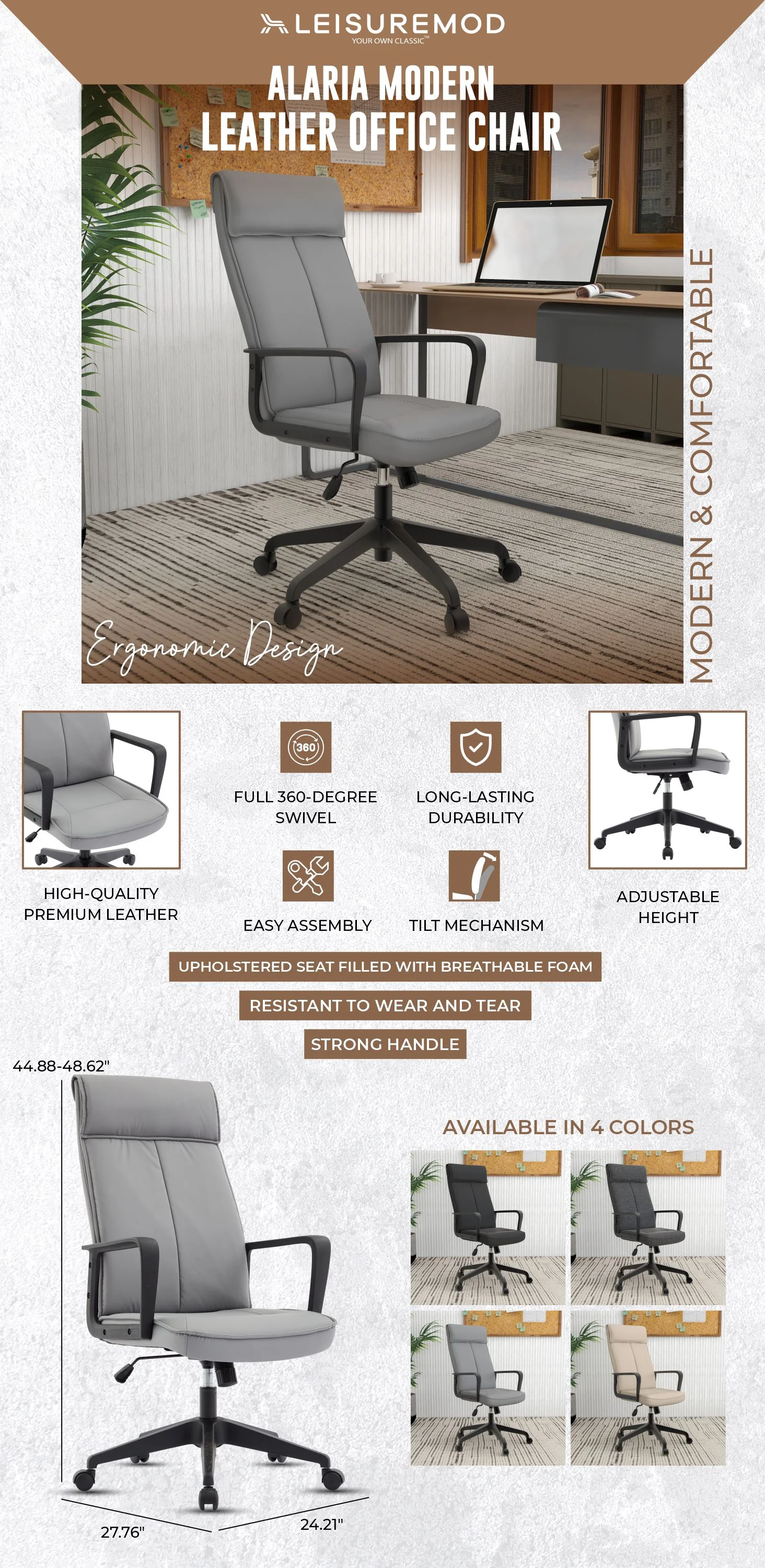 Aiaria Collection Modern Office Chair In Grey