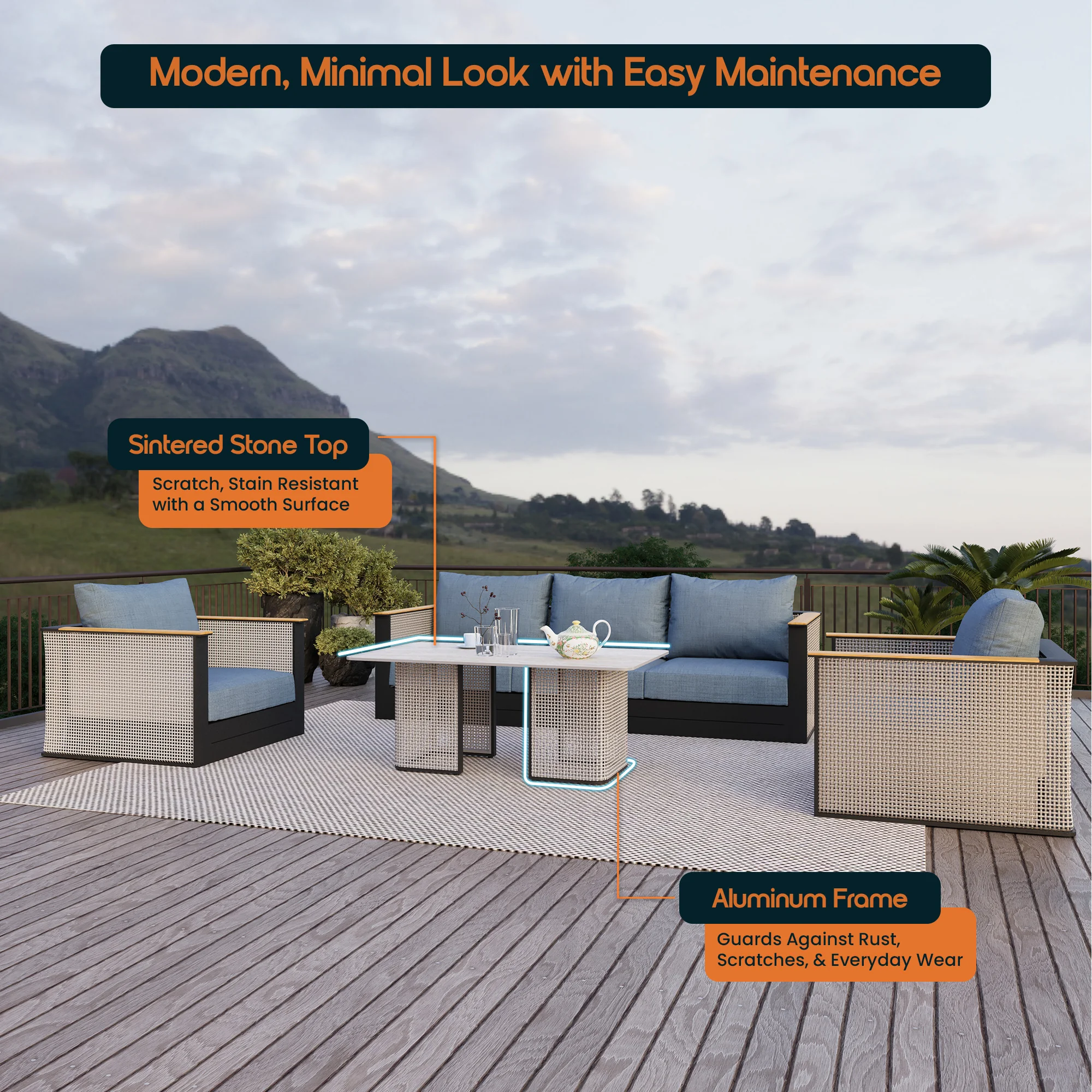 4-Piece Conversation Set with Coffee Table, Sofa, and 2 Accent Chairs in Black Arvin Collection