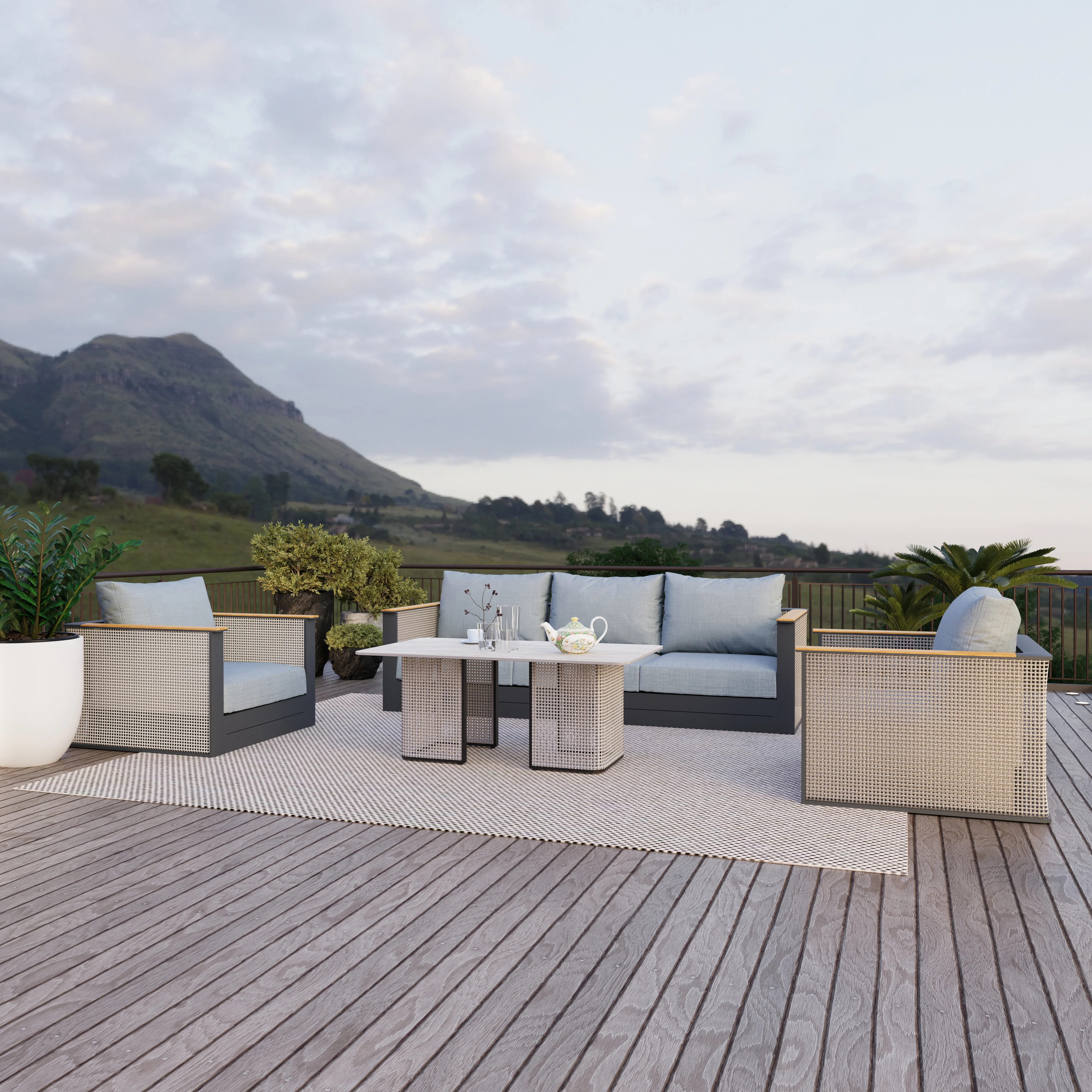 4-Piece Conversation Set with Coffee Table, Sofa, and 2 Accent Chairs in Black Arvin Collection