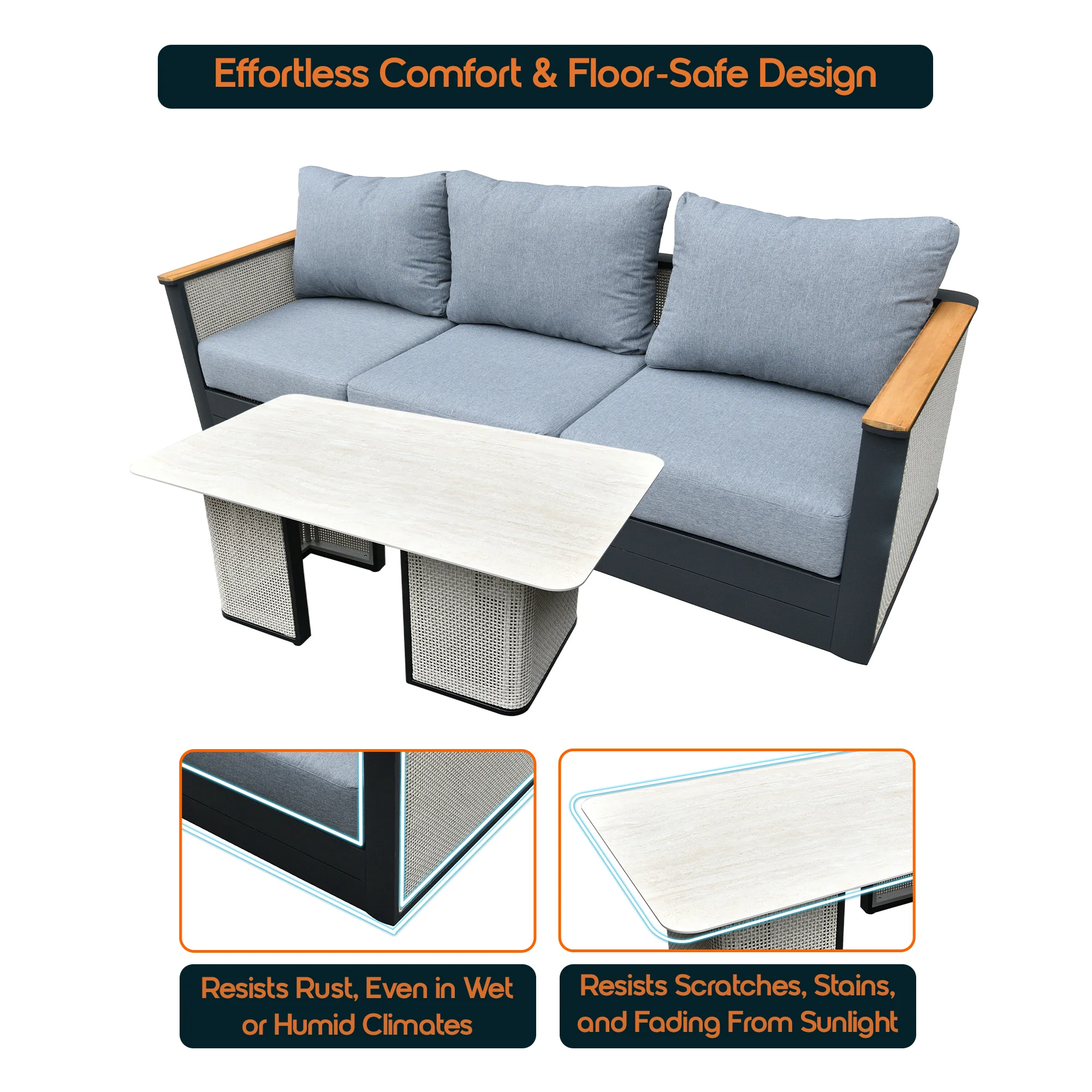 4-Piece Conversation Set with Coffee Table, Sofa, and 2 Accent Chairs in Black Arvin Collection