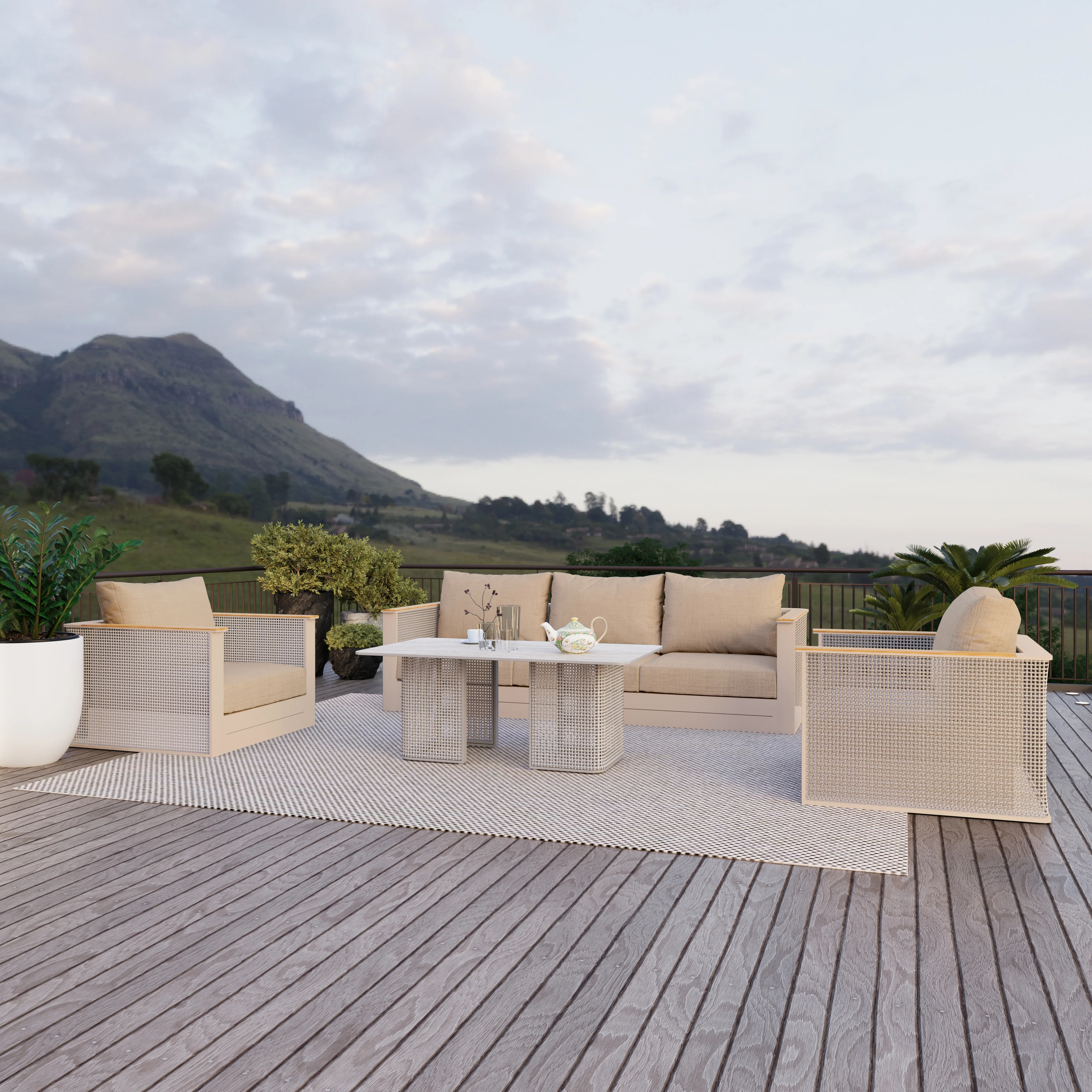 4-Piece Conversation Set with Coffee Table, Sofa, and 2 Accent Chairs in Taupe Arvin Collection