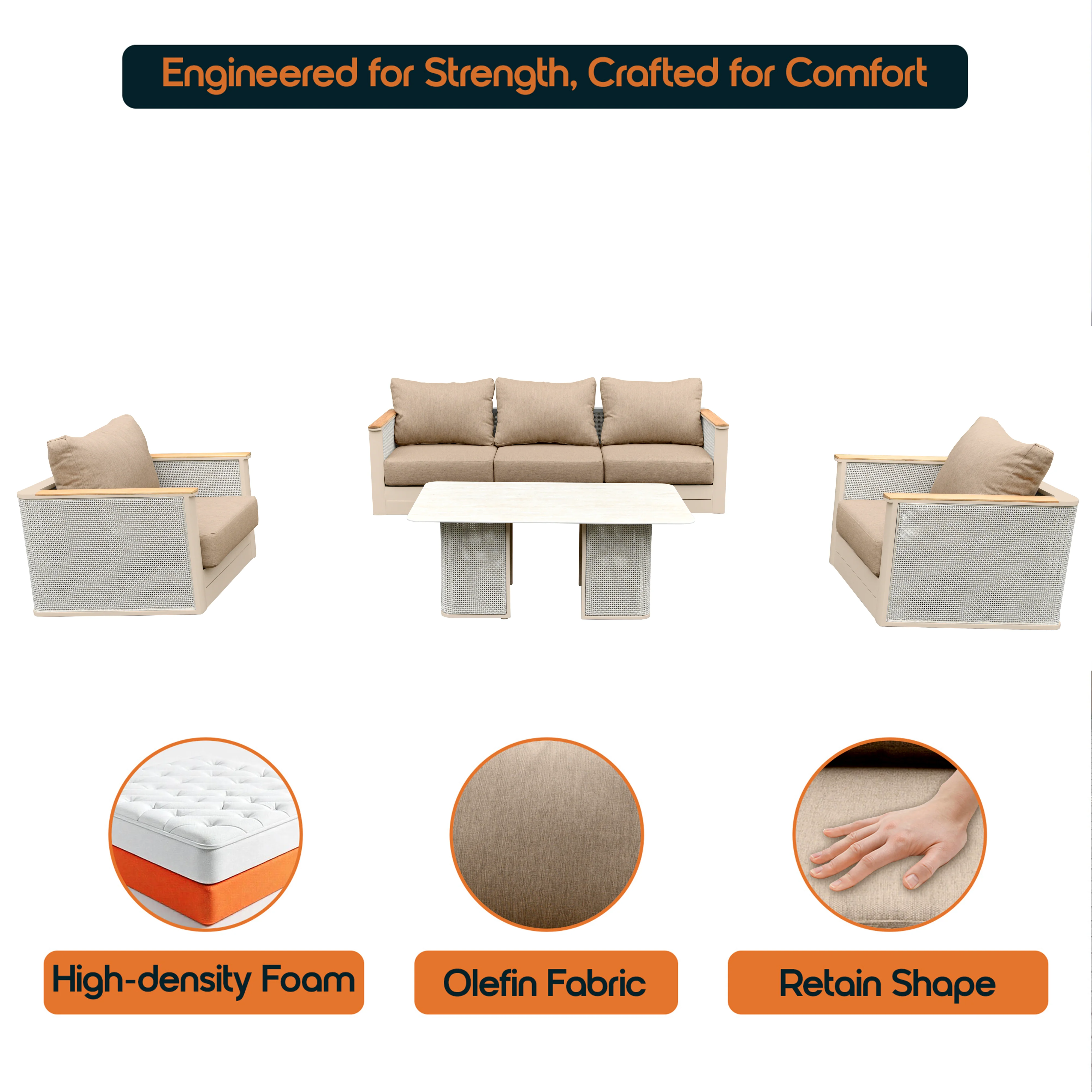 4-Piece Conversation Set with Coffee Table, Sofa, and 2 Accent Chairs in Taupe Arvin Collection