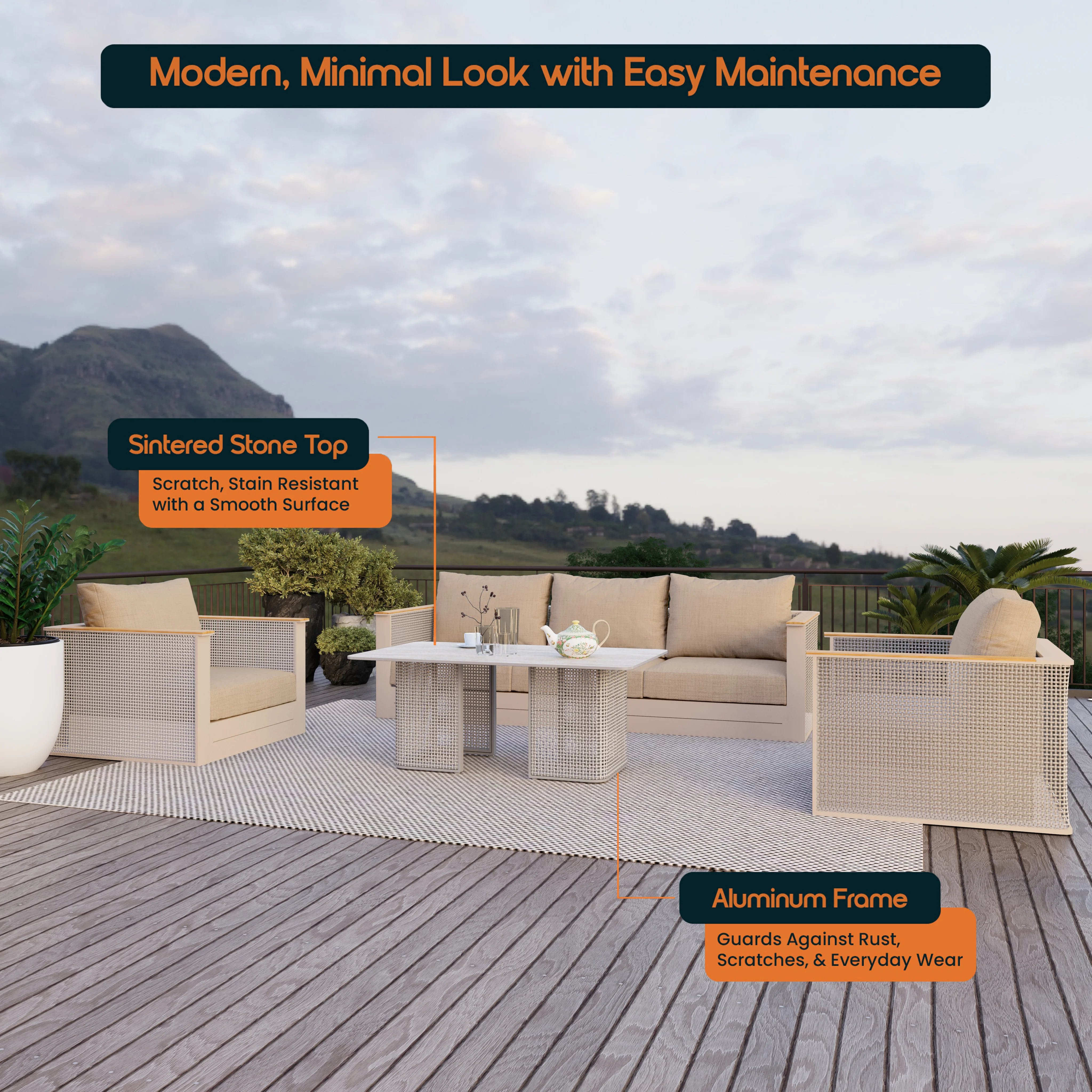 4-Piece Conversation Set with Coffee Table, Sofa, and 2 Accent Chairs in Taupe Arvin Collection