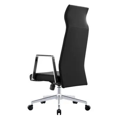 Aleen High-Back Office Chair in Upholstered Leather and Iron Frame with Swivel and Tilt in Black