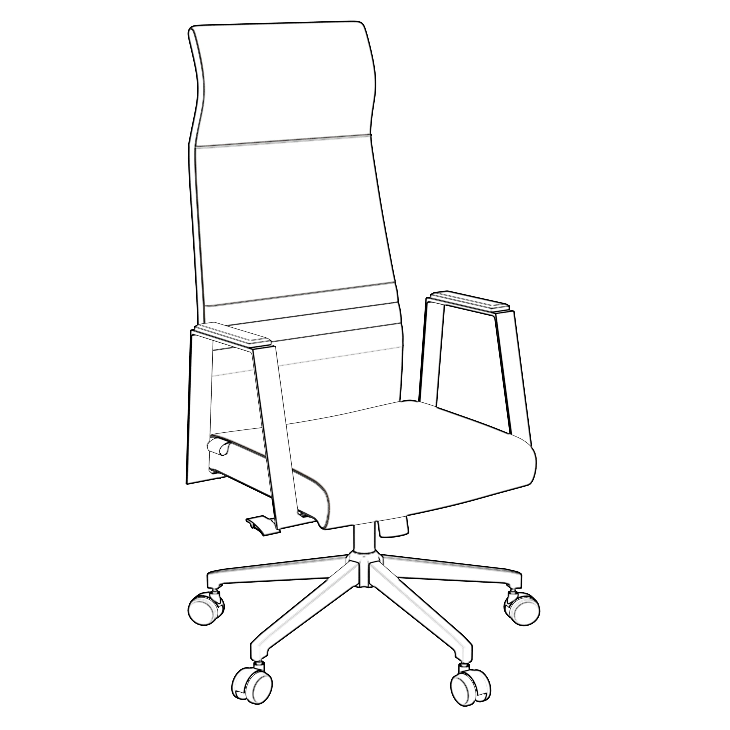 Aleen High-Back Office Chair in Upholstered Leather and Iron Frame with Swivel and Tilt in Dark Brown