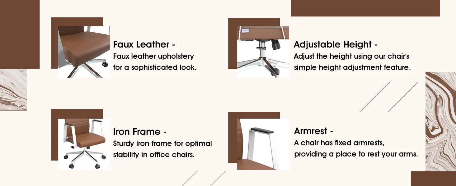 Aleen High-Back Office Chair in Upholstered Leather and Iron Frame with Swivel and Tilt in Dark Brown