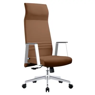 Aleen High-Back Office Chair in Upholstered Leather and Iron Frame with Swivel and Tilt in Dark Brown
