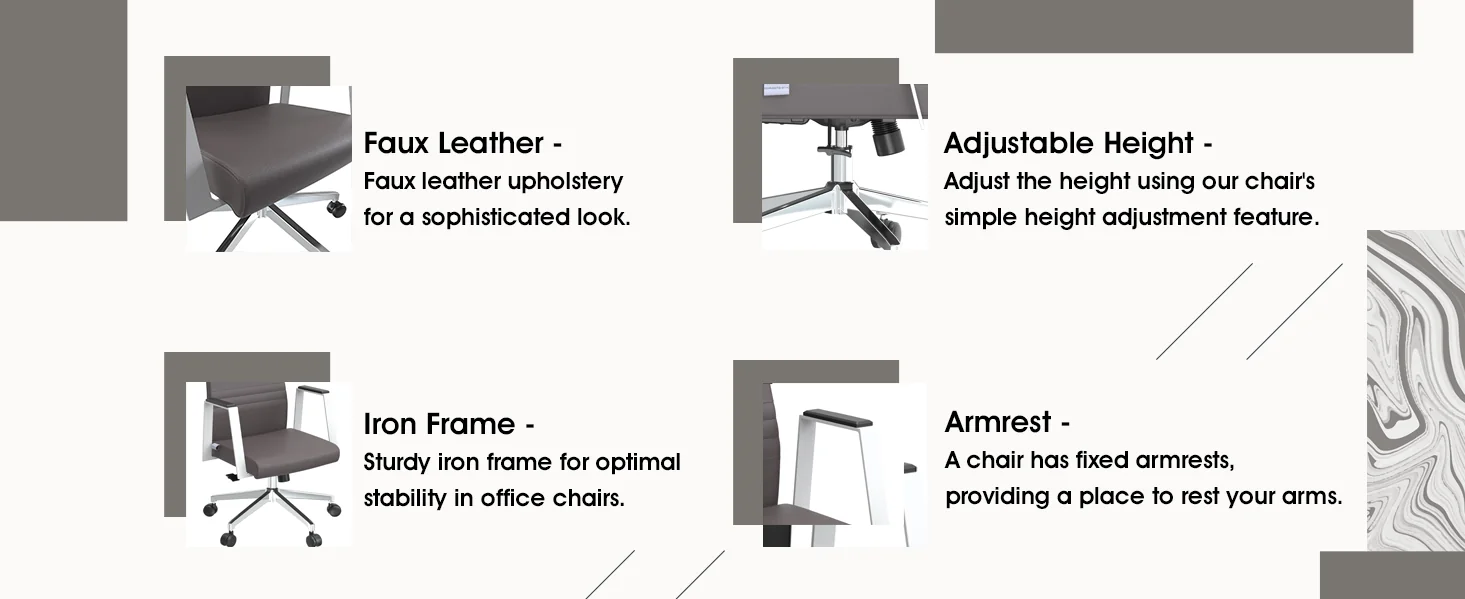 Aleen High-Back Office Chair in Upholstered Leather and Iron Frame with Swivel and Tilt in Grey