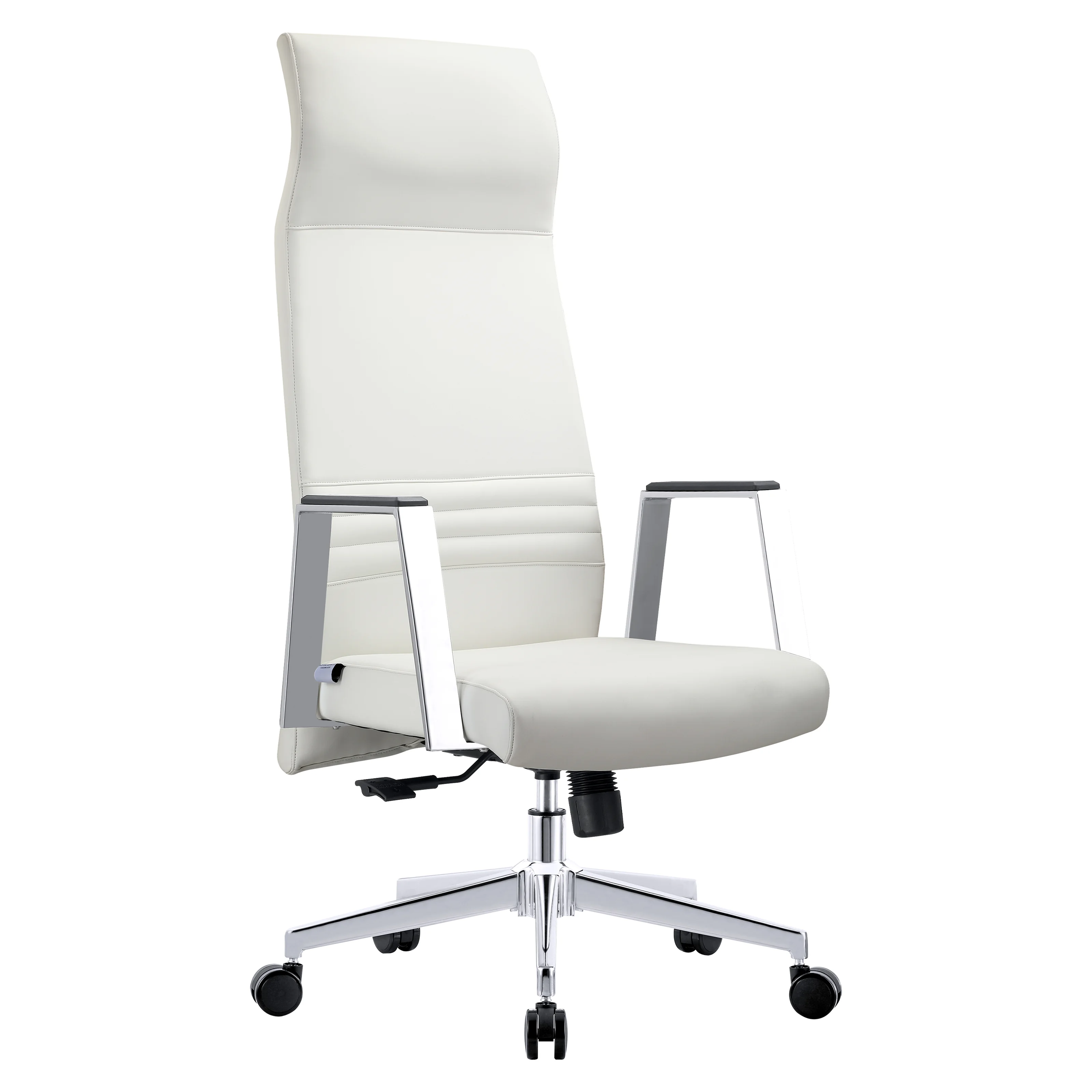 Aleen High-Back Office Chair in Upholstered Leather and Iron Frame with Swivel and Tilt in White