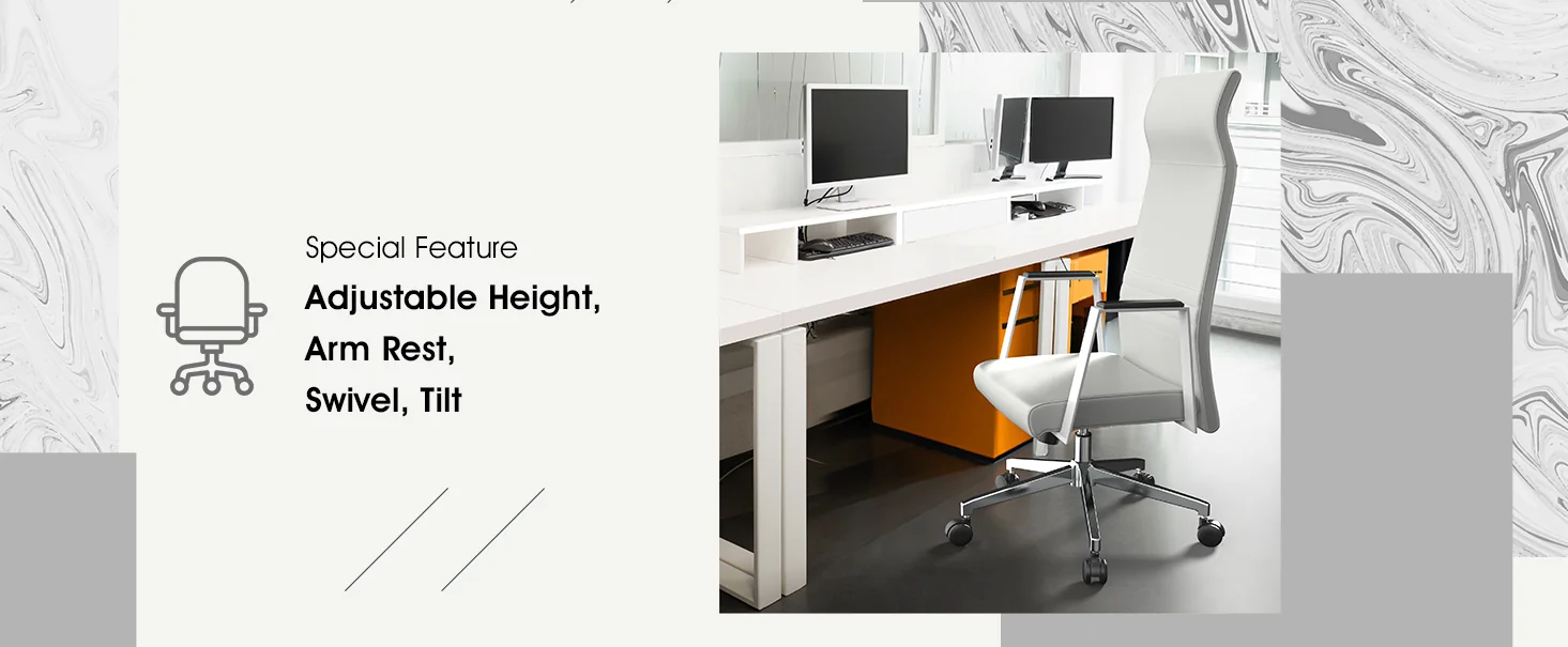 Aleen High-Back Office Chair in Upholstered Leather and Iron Frame with Swivel and Tilt in White