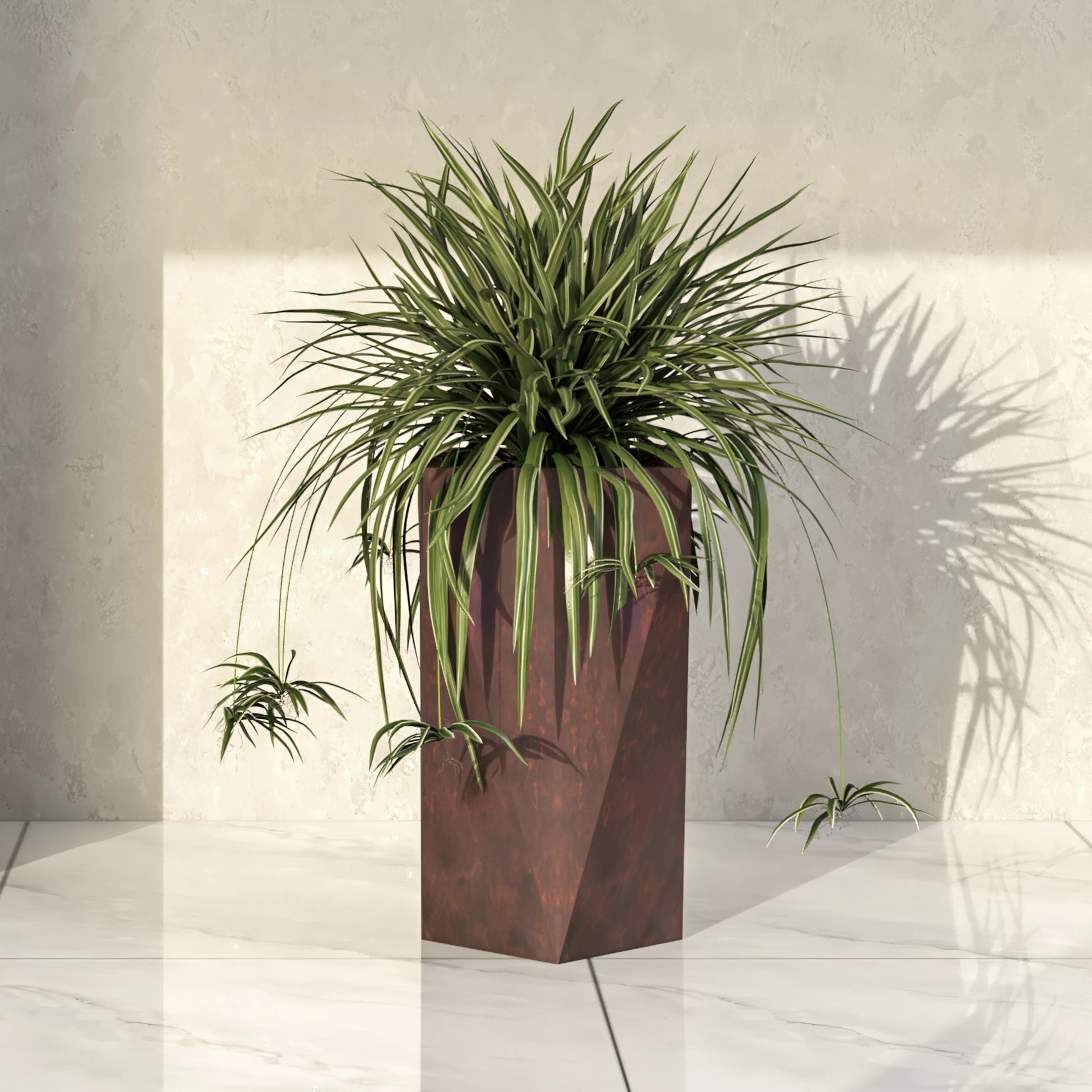 Aloe Series PolyStone Planter in Brown, 13 x 13, 24 High