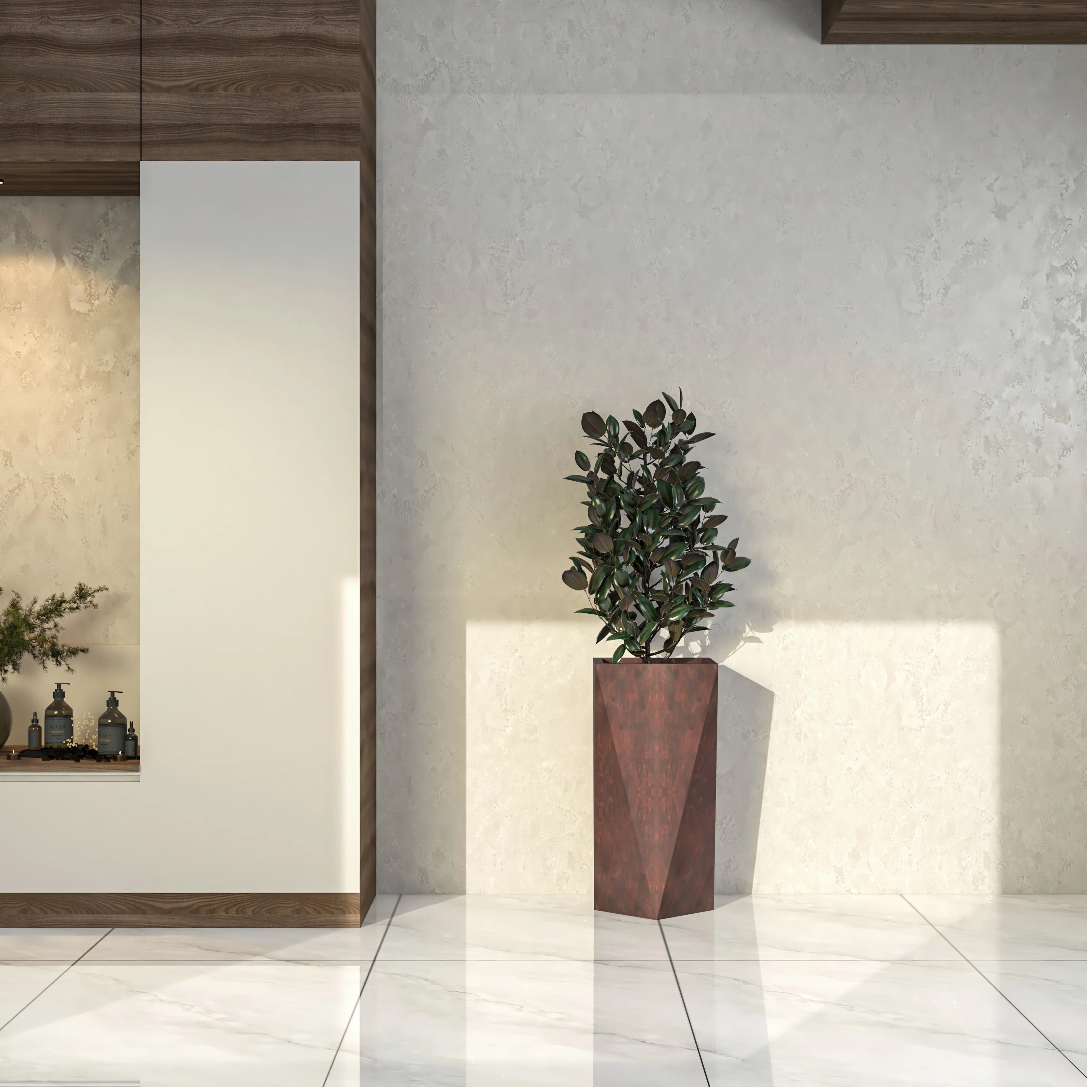 Aloe Series PolyStone Planter in Brown, 13.8 x 13.8, 28.7 High