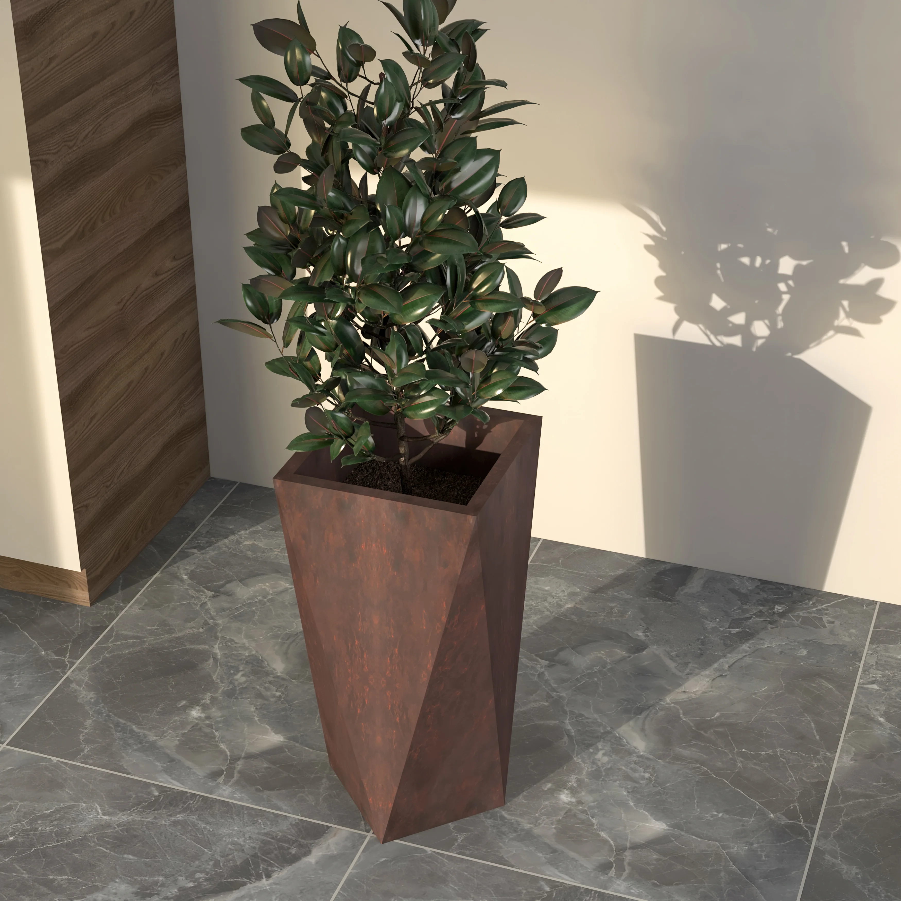 Aloe Series PolyStone Planter in Brown, 13.8 x 13.8, 28.7 High