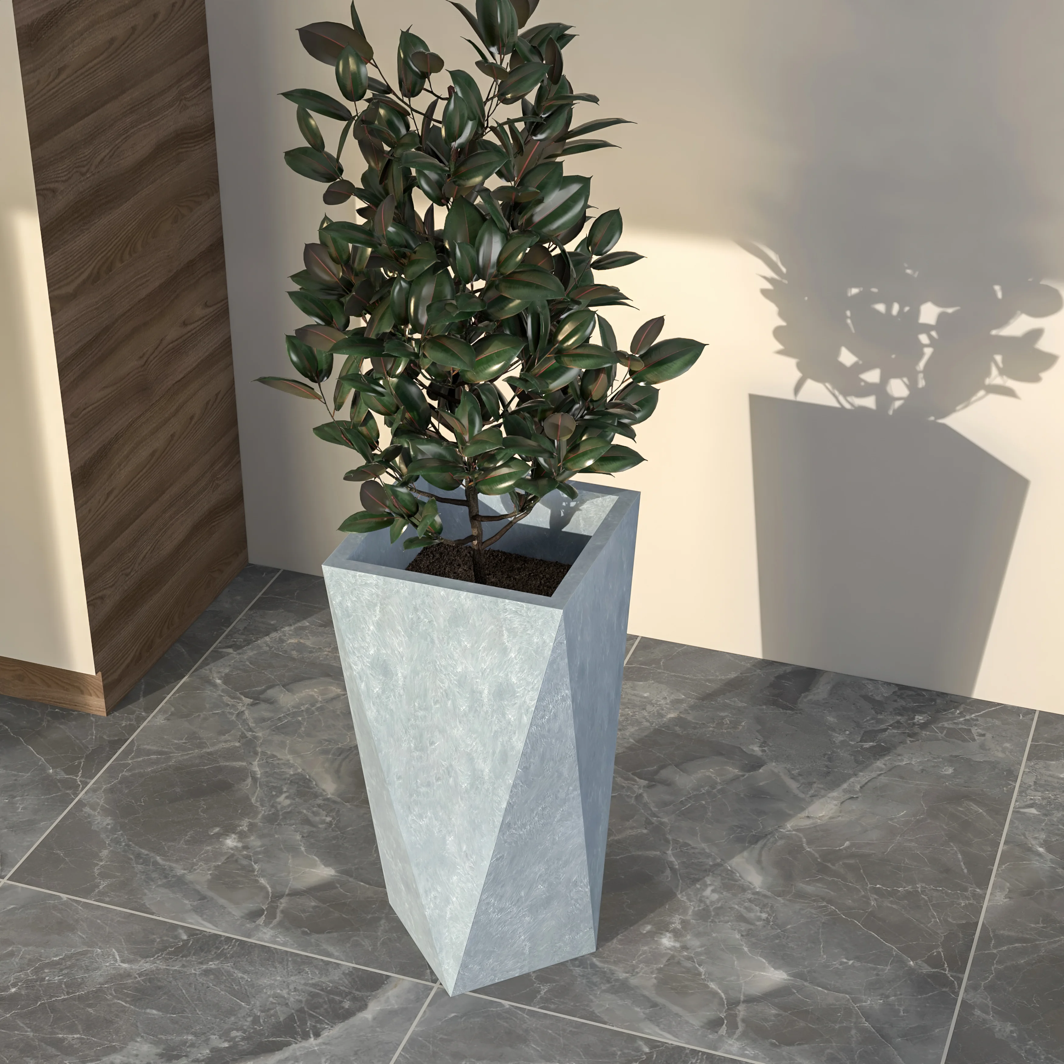 Aloe Series PolyStone Planter in Grey, 13.8 x 13.8, 28.7 High