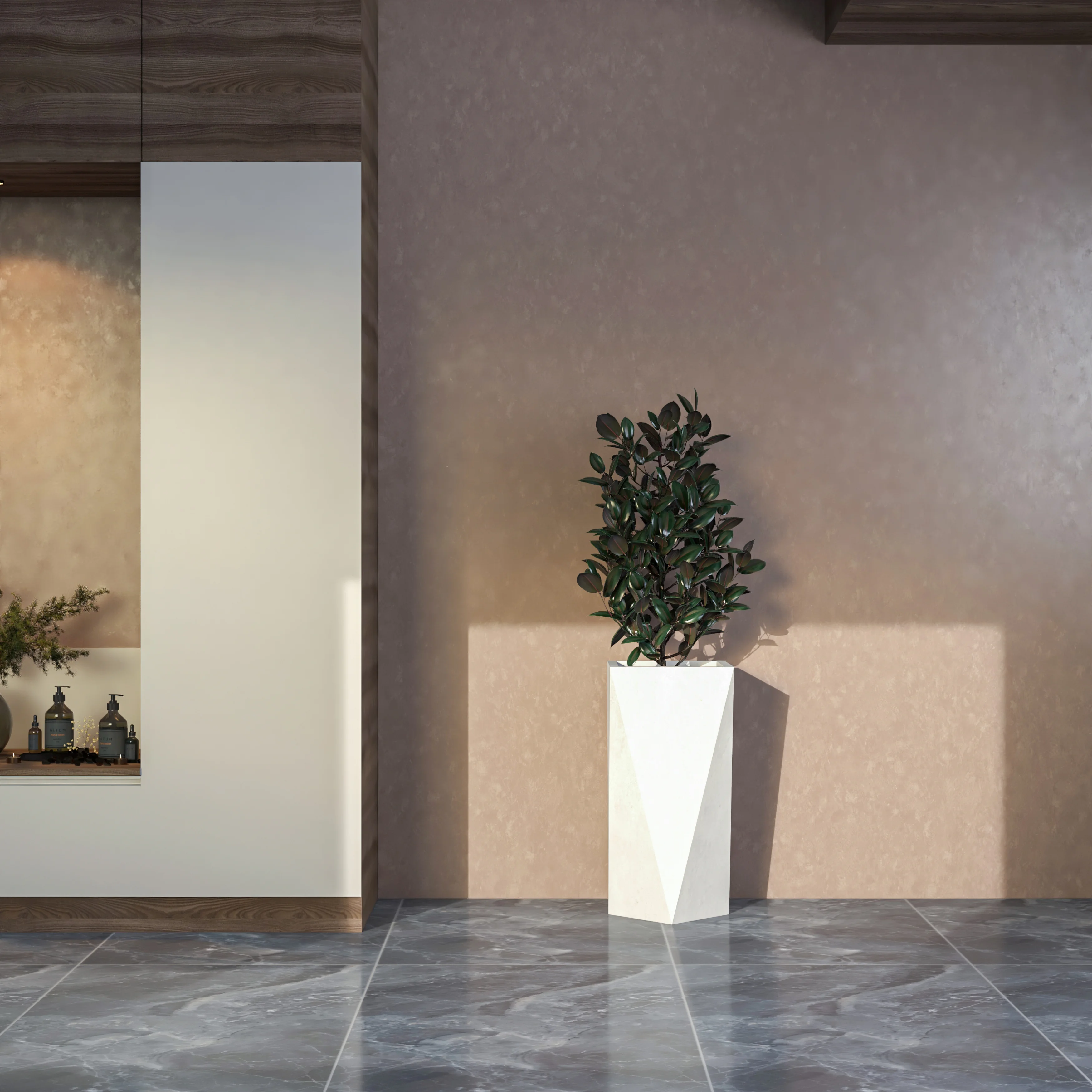 Aloe Series PolyStone Planter in White, 13.8 x 13.8, 28.7 High