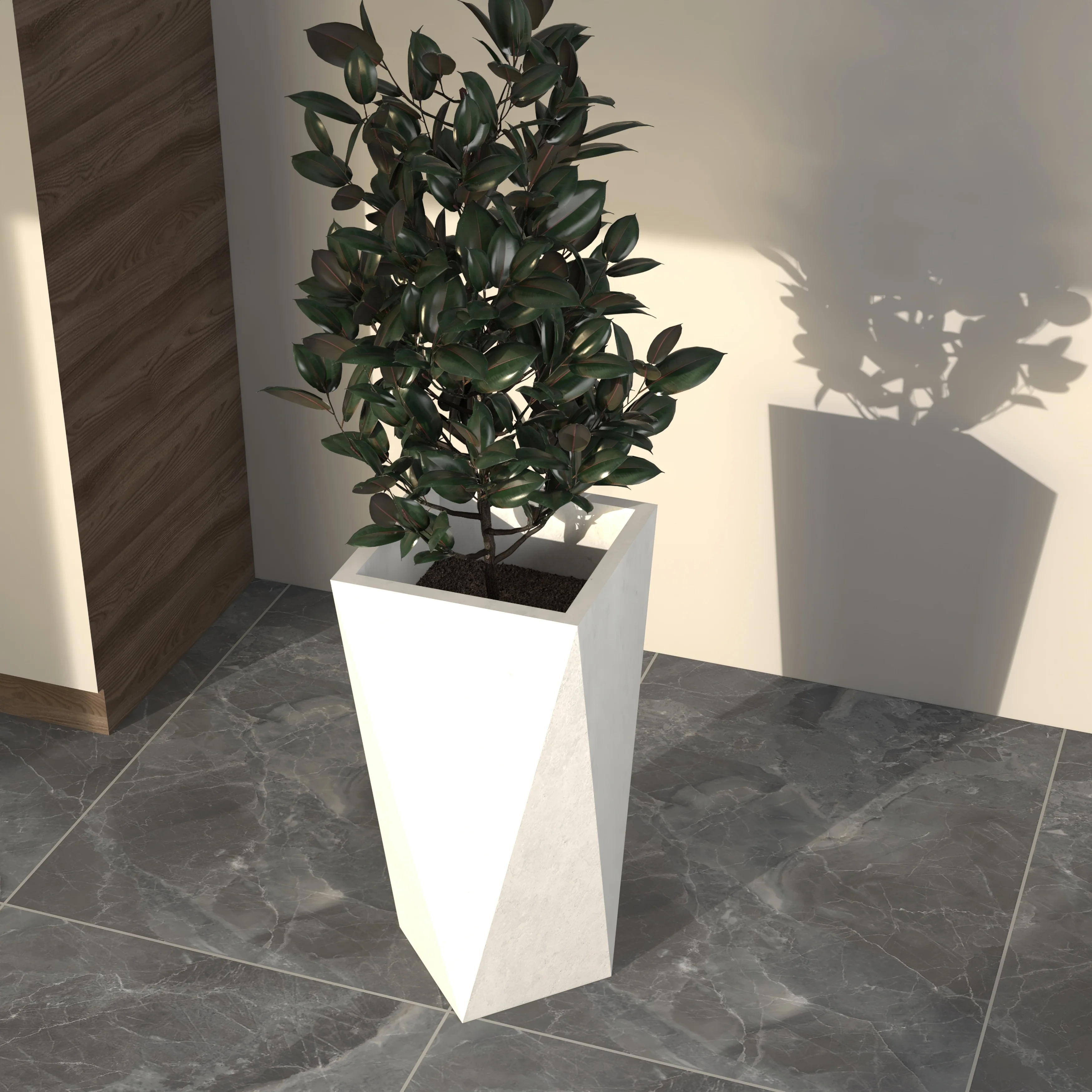 Aloe Series PolyStone Planter in White, 13.8 x 13.8, 28.7 High