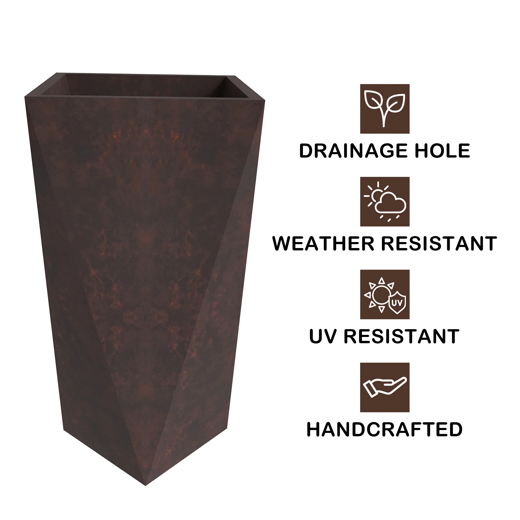 Aloe Series PolyStone Planter in Brown, 17 x 17, 34.6 High