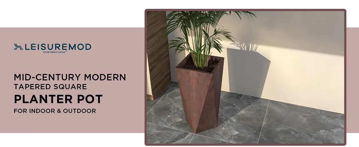 Aloe Series PolyStone Planter in Brown, 17 x 17, 34.6 High