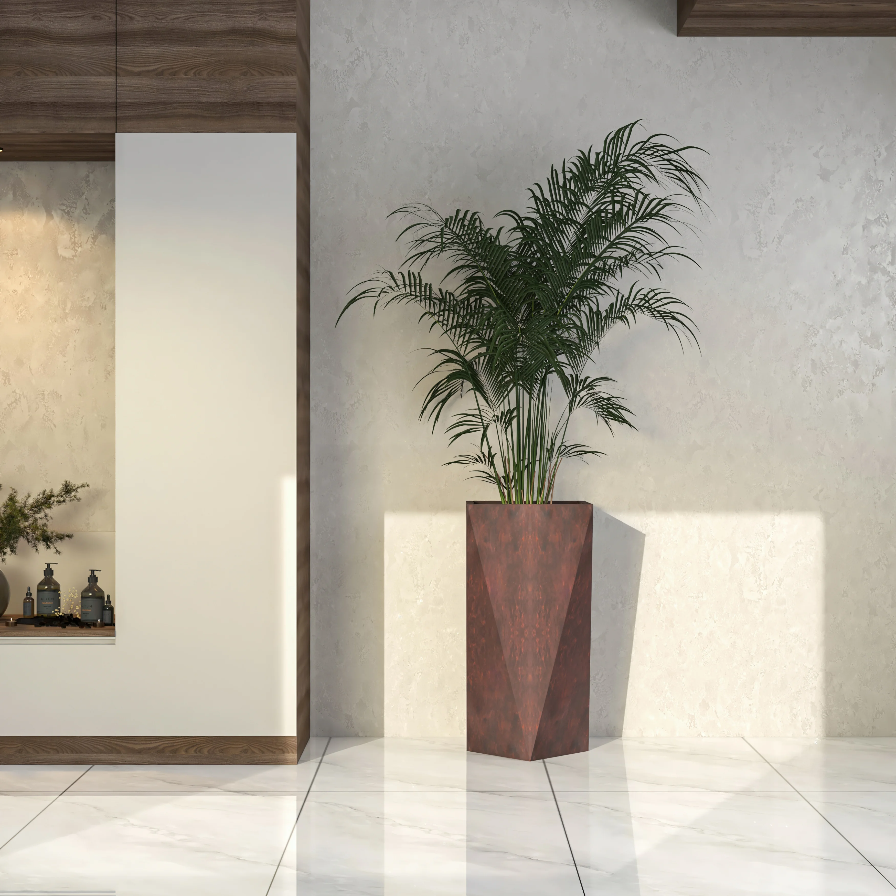 Aloe Series PolyStone Planter in Brown, 17 x 17, 34.6 High