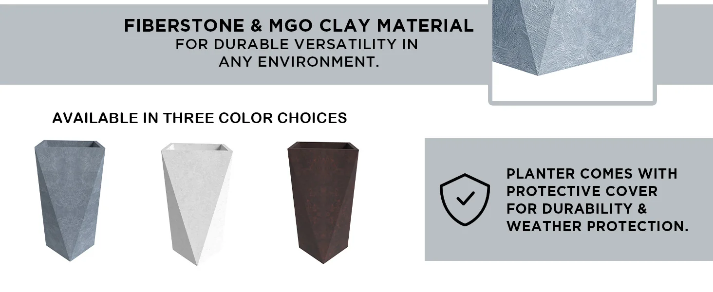 Aloe Series PolyStone Planter in Grey, 17 x 17, 34.6 High