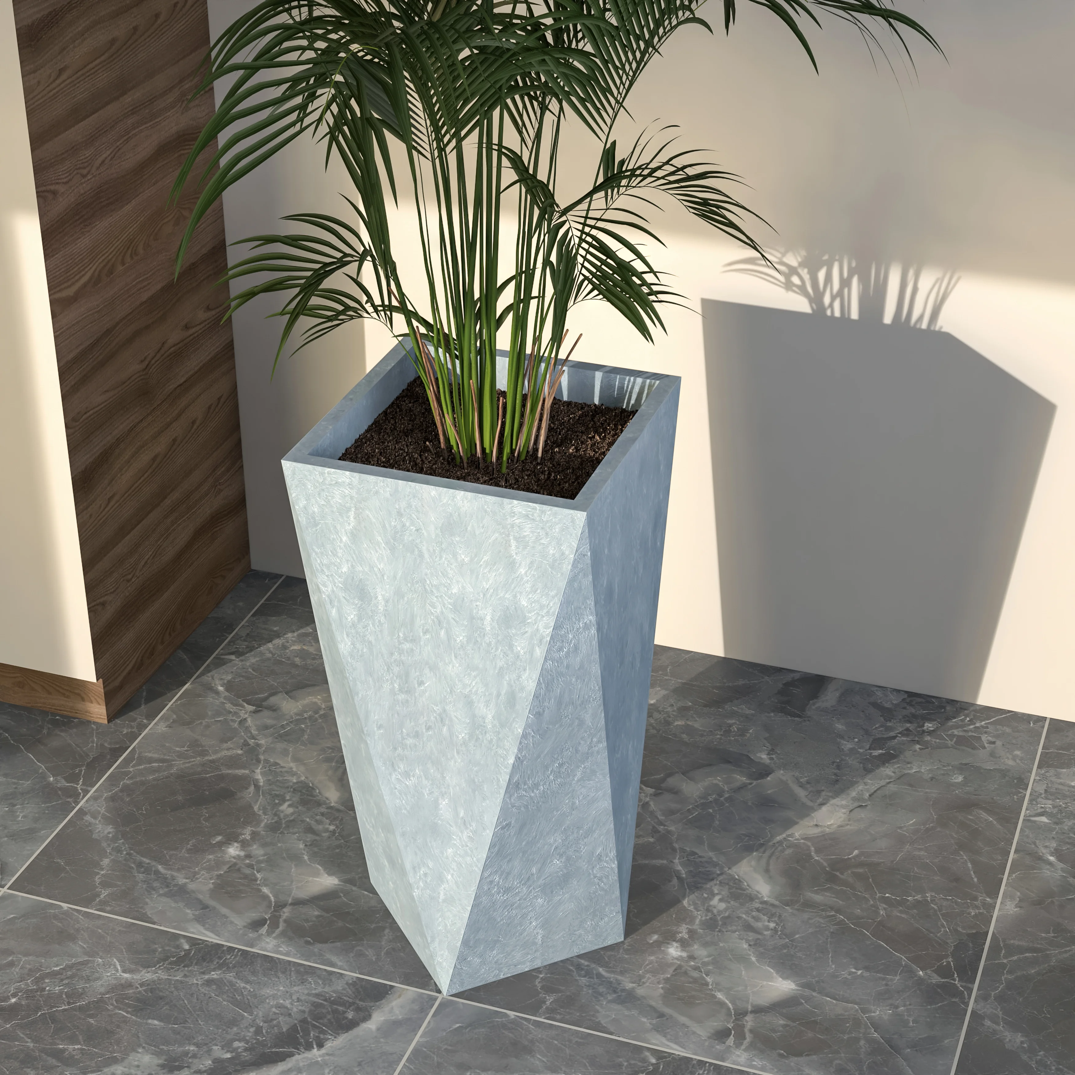 Aloe Series PolyStone Planter in Grey, 17 x 17, 34.6 High