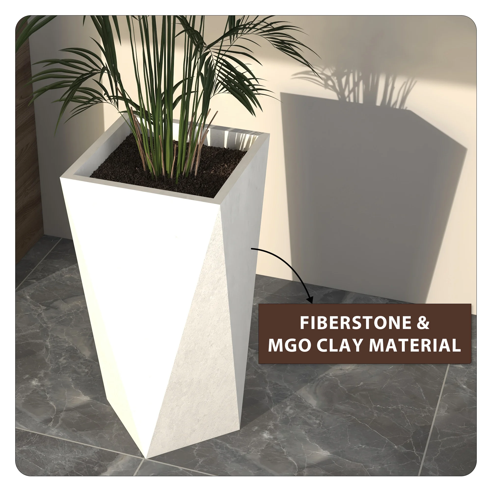 Aloe Series PolyStone Planter in White, 17 x 17, 34.6 High