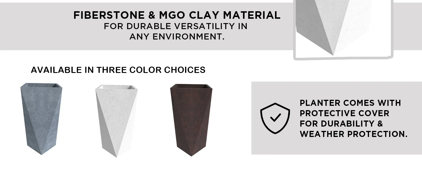 Aloe Series PolyStone Planter in White, 17 x 17, 34.6 High