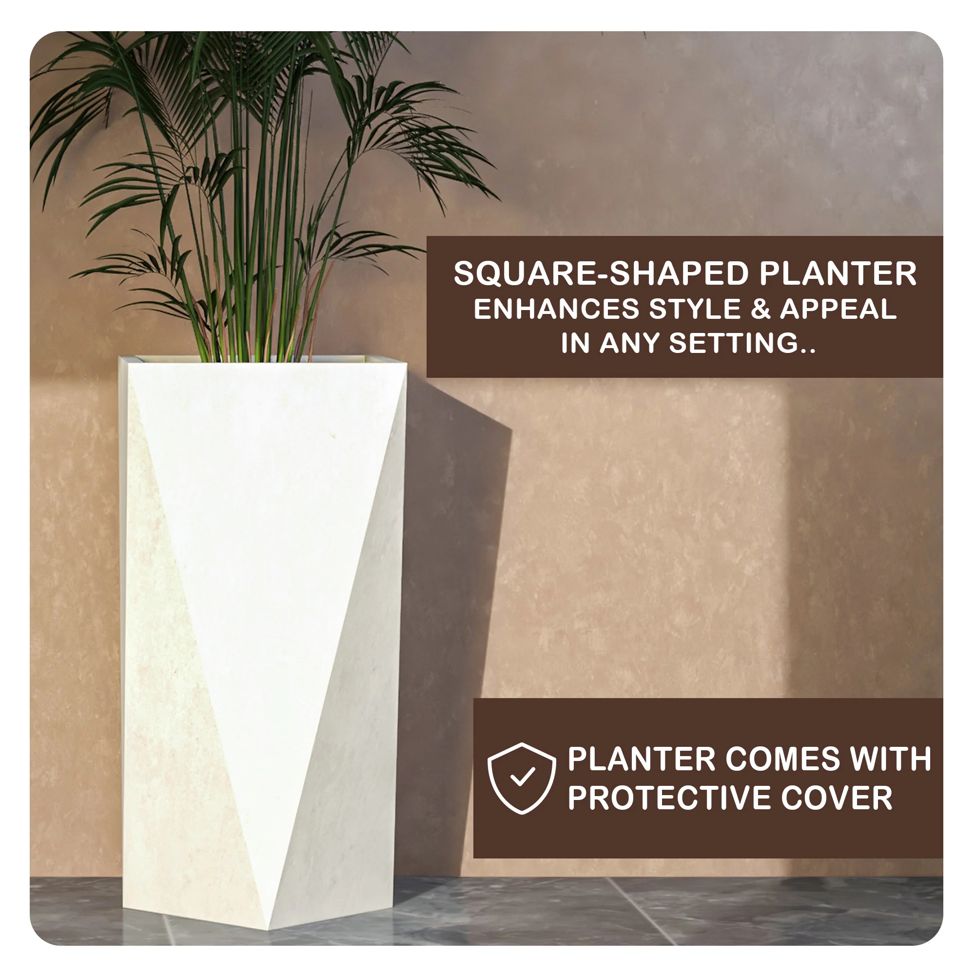 Aloe Series PolyStone Planter in White, 17 x 17, 34.6 High