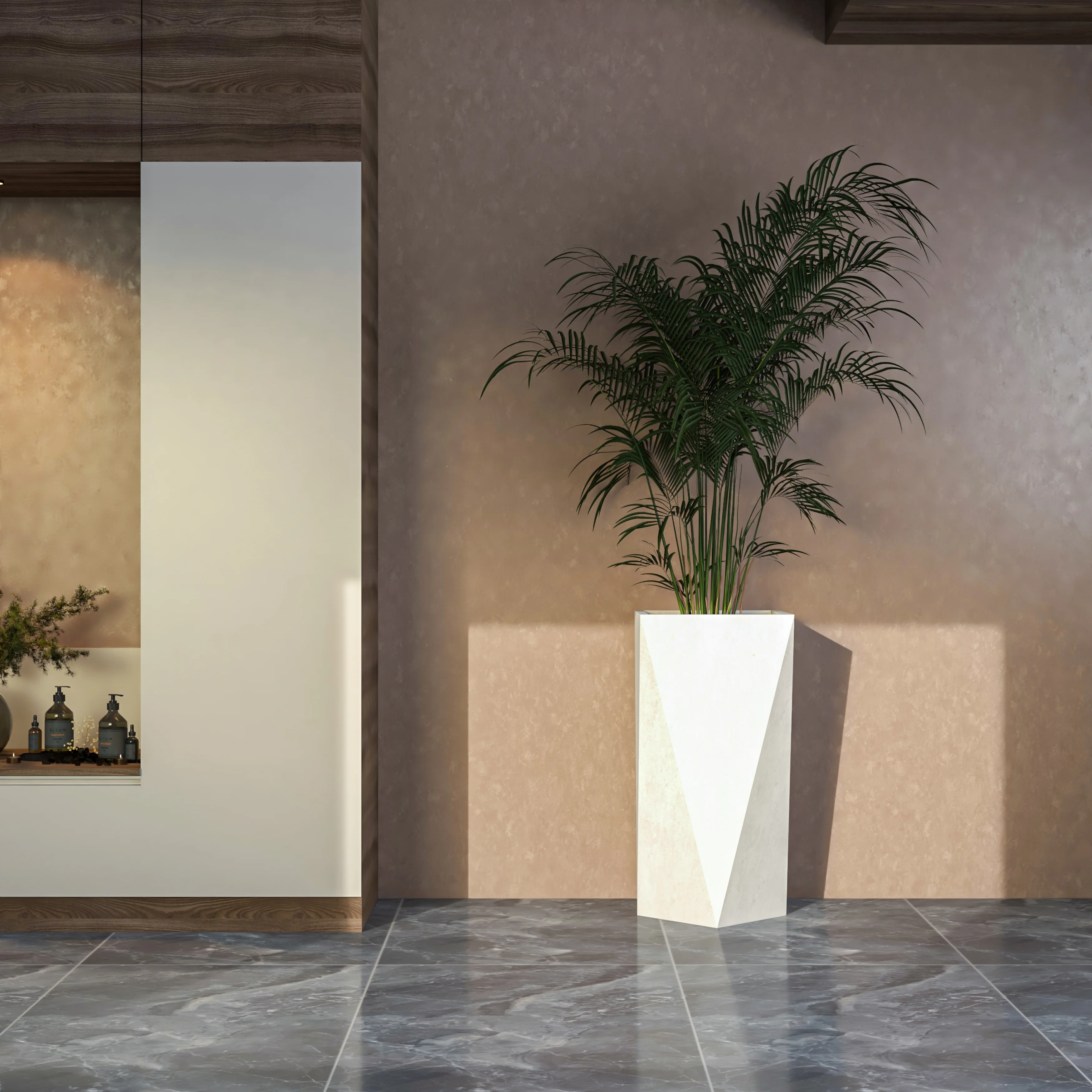 Aloe Series PolyStone Planter in White, 17 x 17, 34.6 High