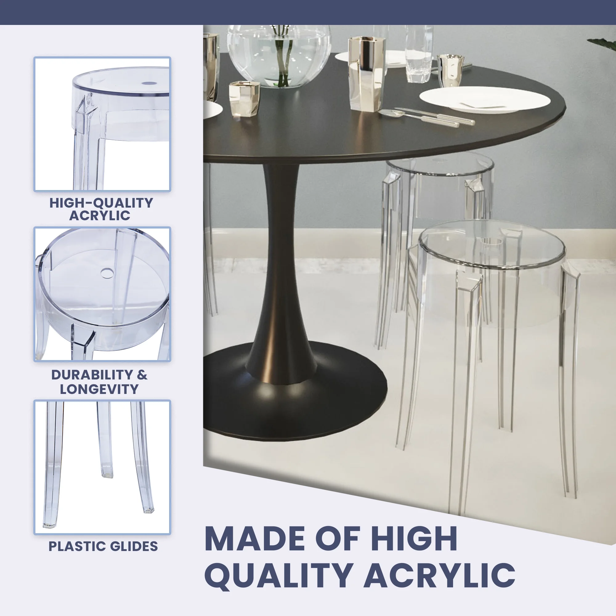 Averill Modern Plastic Dining Stool with Sturdy Seat and Legs for Kitchen and Dining Room