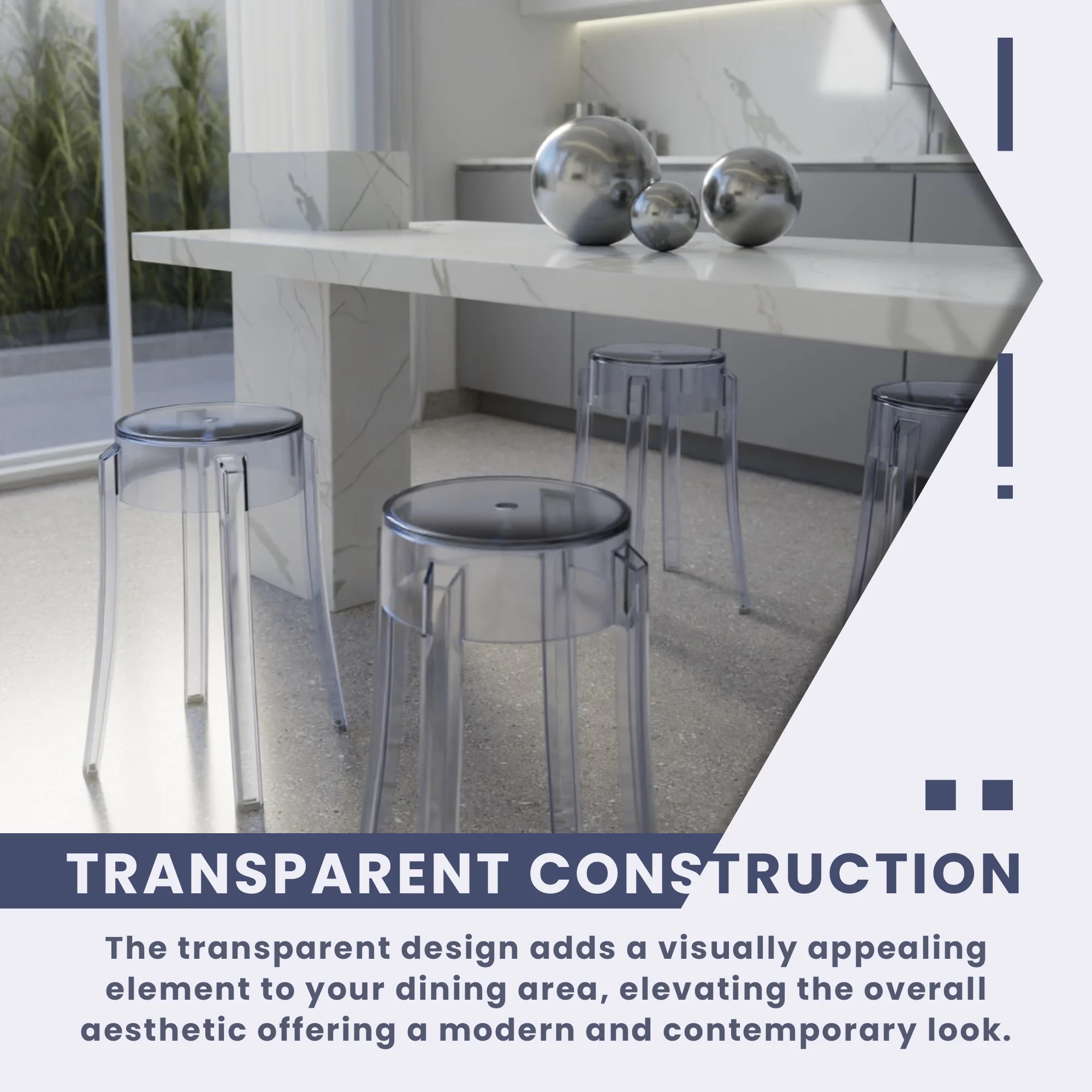 Averill Modern Plastic Dining Stool with Sturdy Seat and Legs for Kitchen and Dining Room