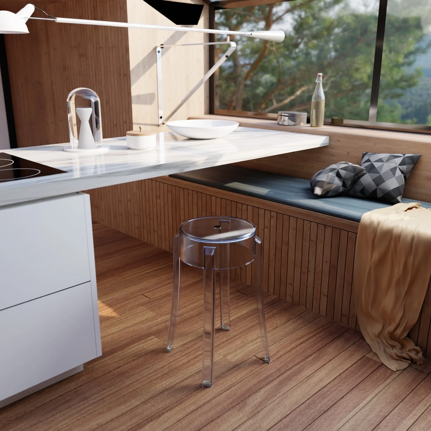 Averill Modern Plastic Dining Stool with Sturdy Seat and Legs for Kitchen and Dining Room