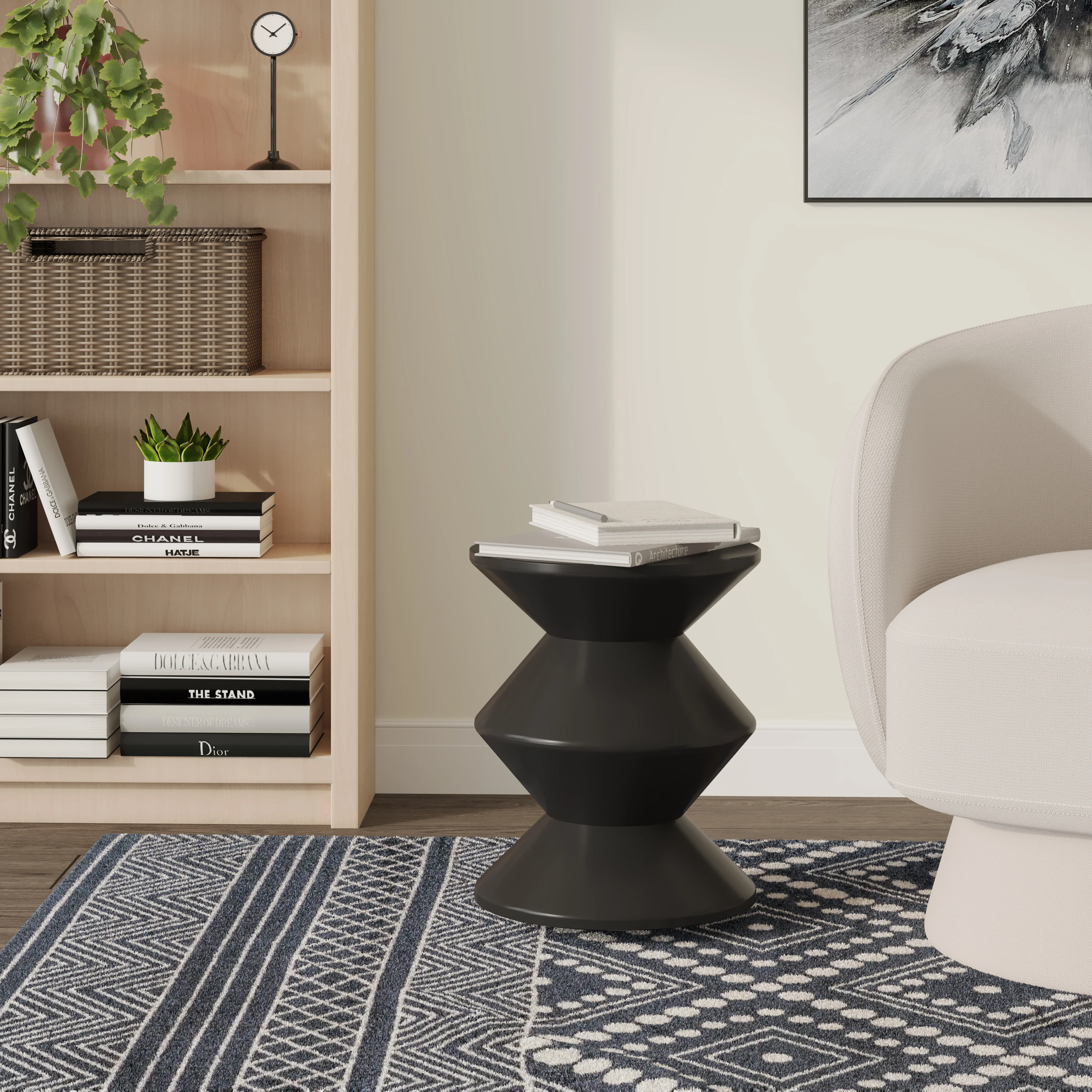 Aura Modern Plastic Side End Table, Indoor/Outdoor Use, Black