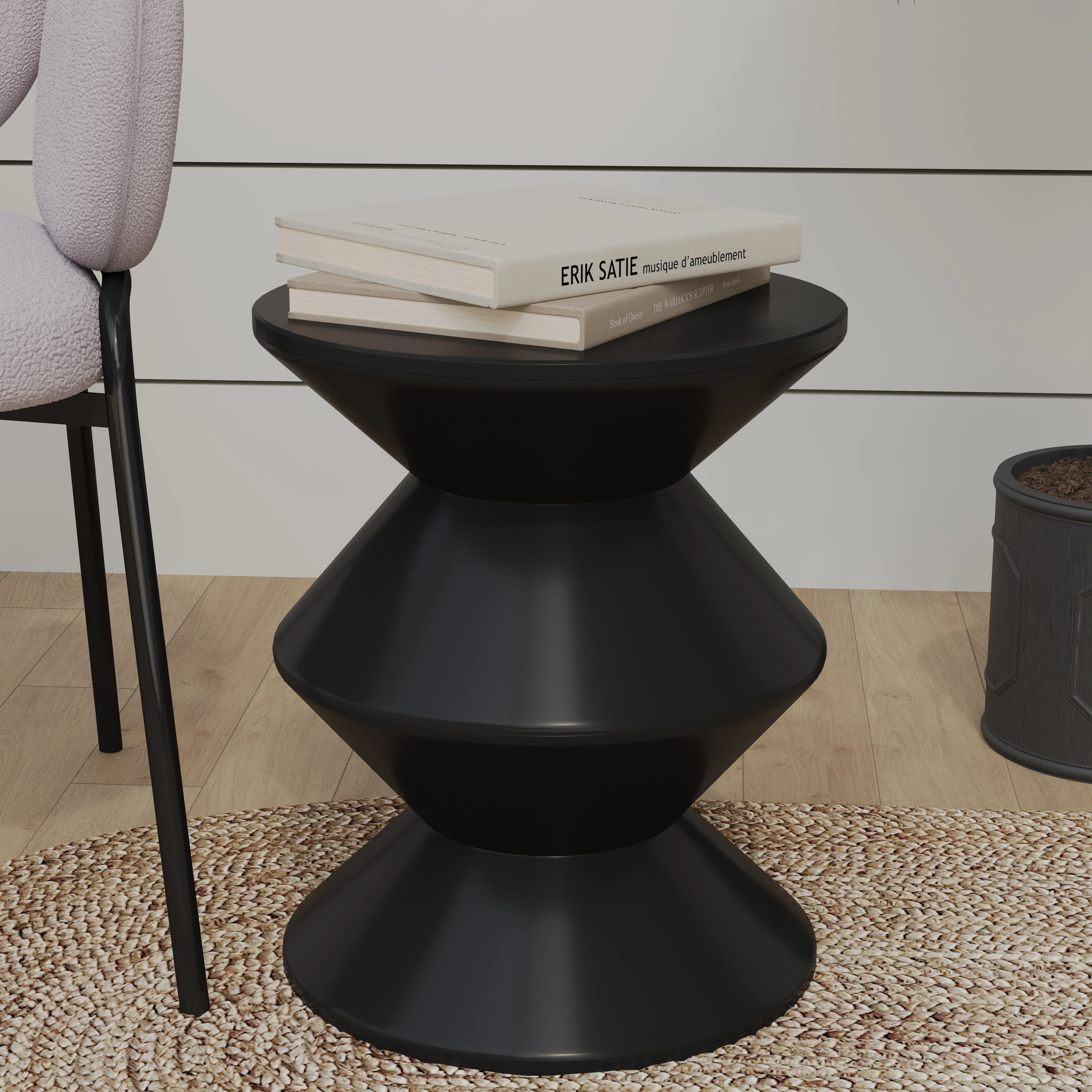 Aura Modern Plastic Side End Table, Indoor/Outdoor Use, Black
