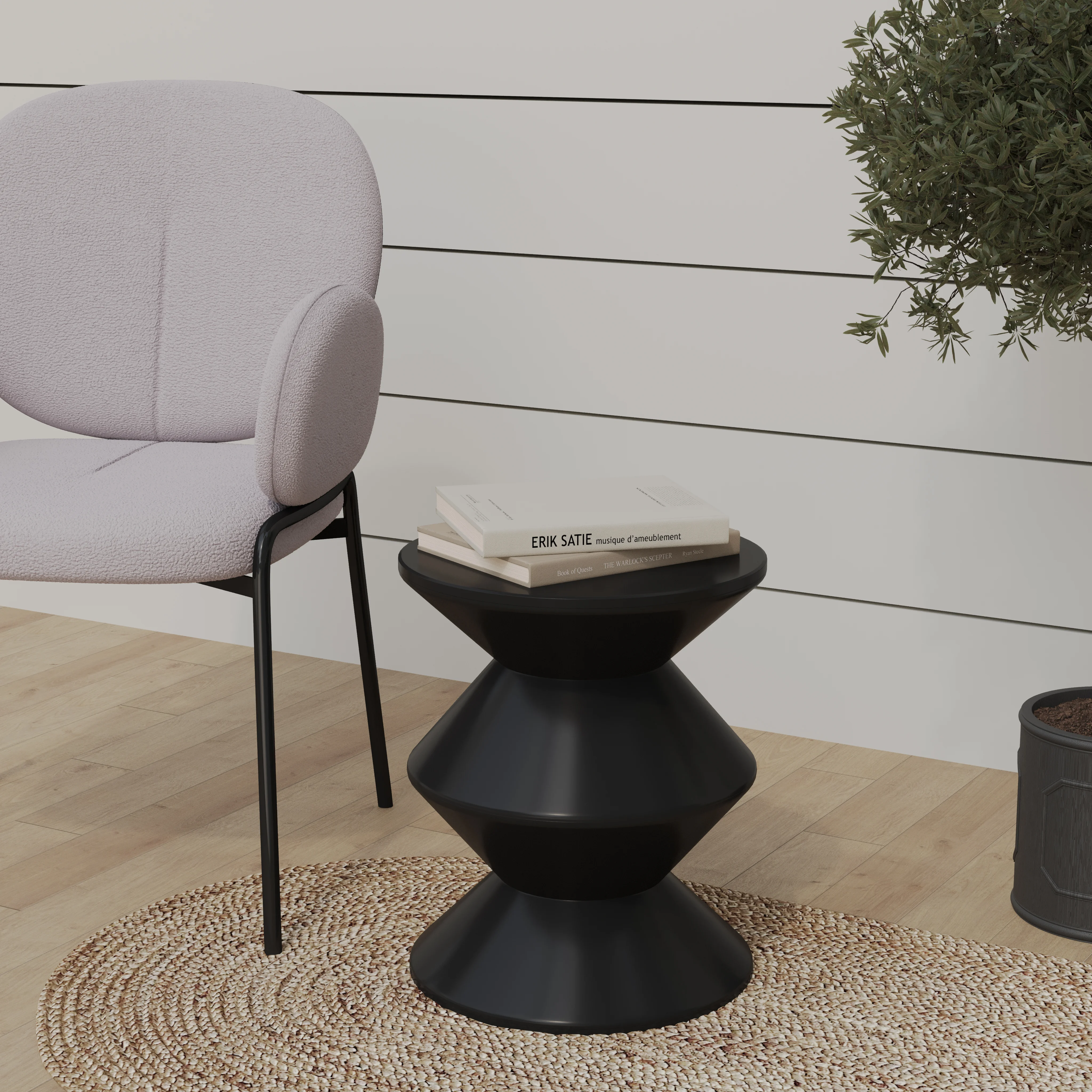 Aura Modern Plastic Side End Table, Indoor/Outdoor Use, Black
