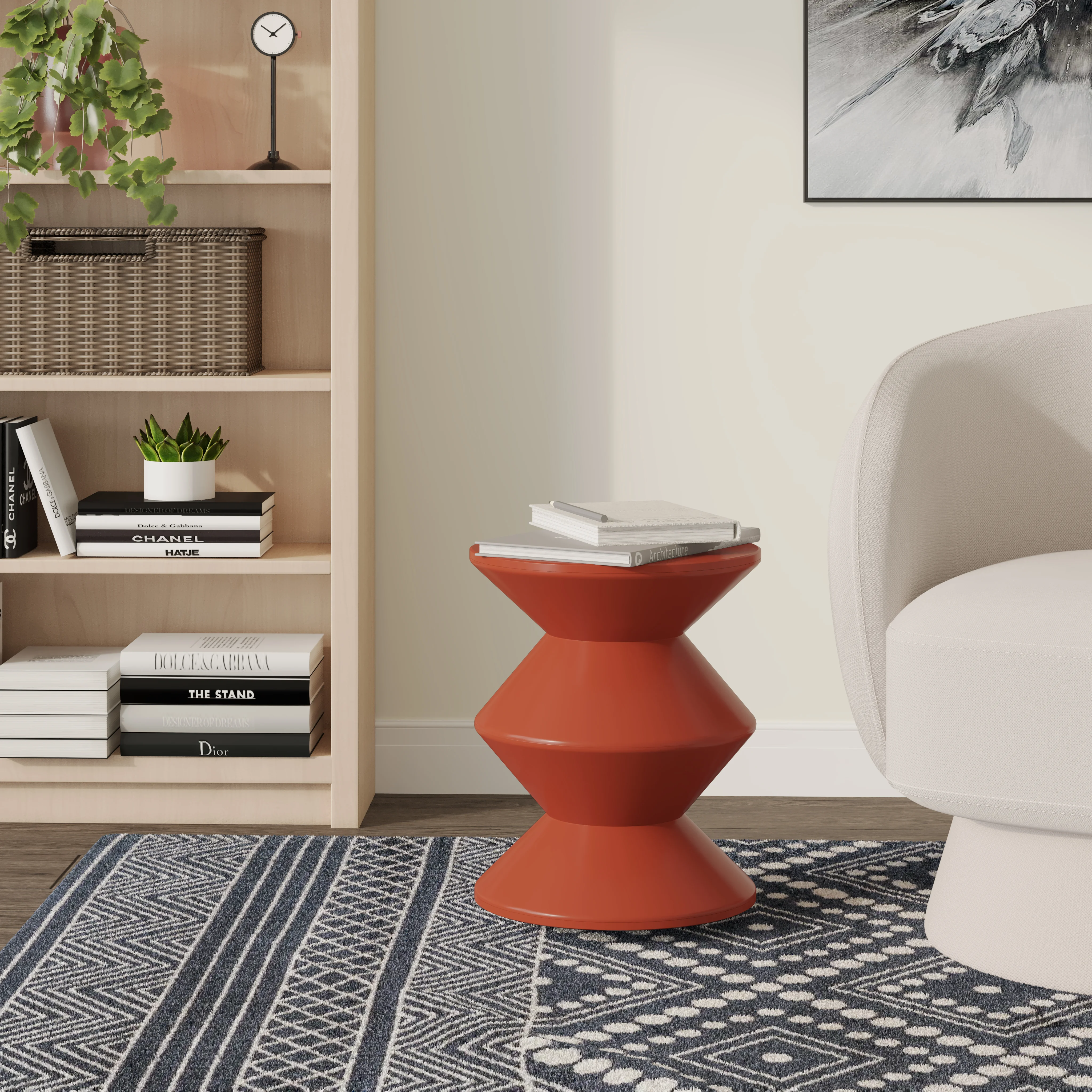 Aura Modern Plastic Side End Table, Indoor/Outdoor Use, Brown