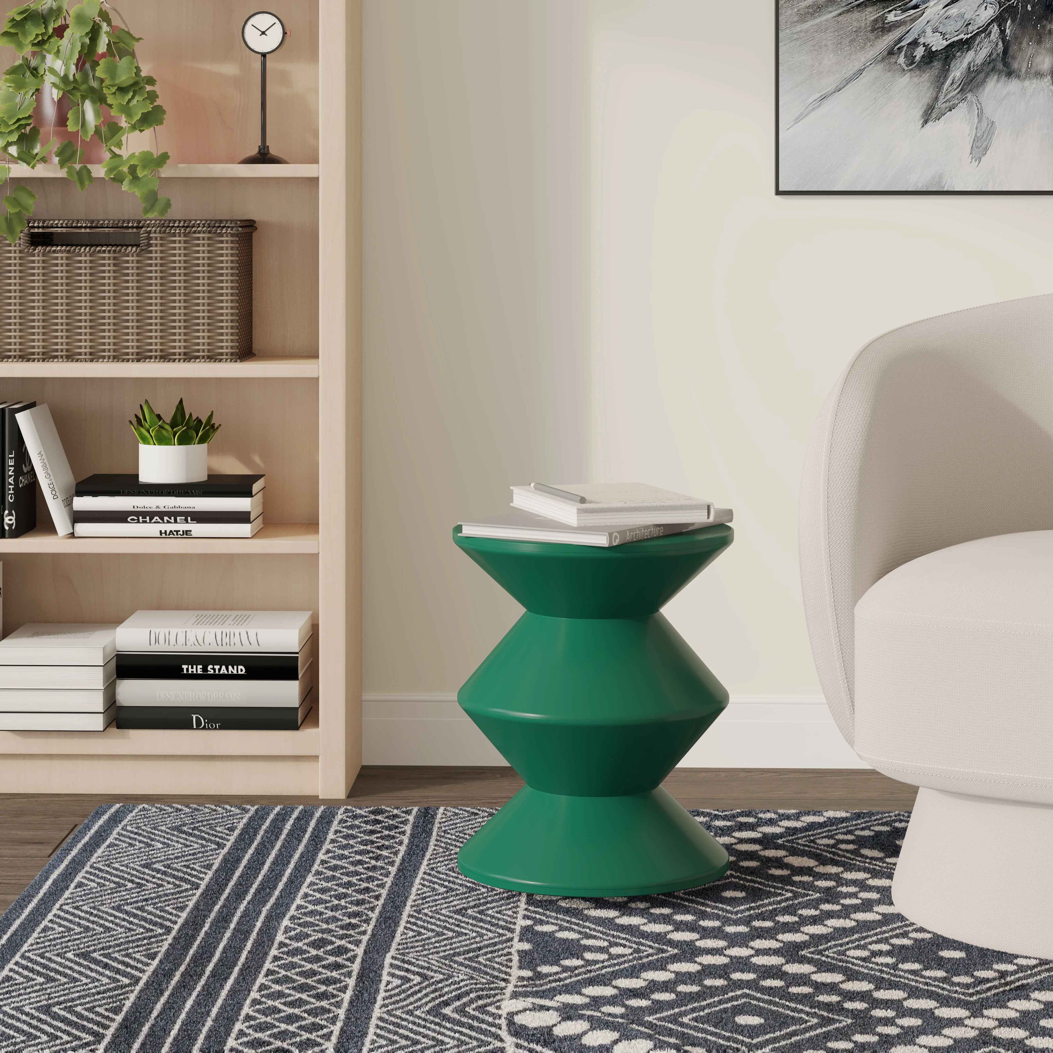 Aura Modern Plastic Side End Table, Indoor/Outdoor Use, Green