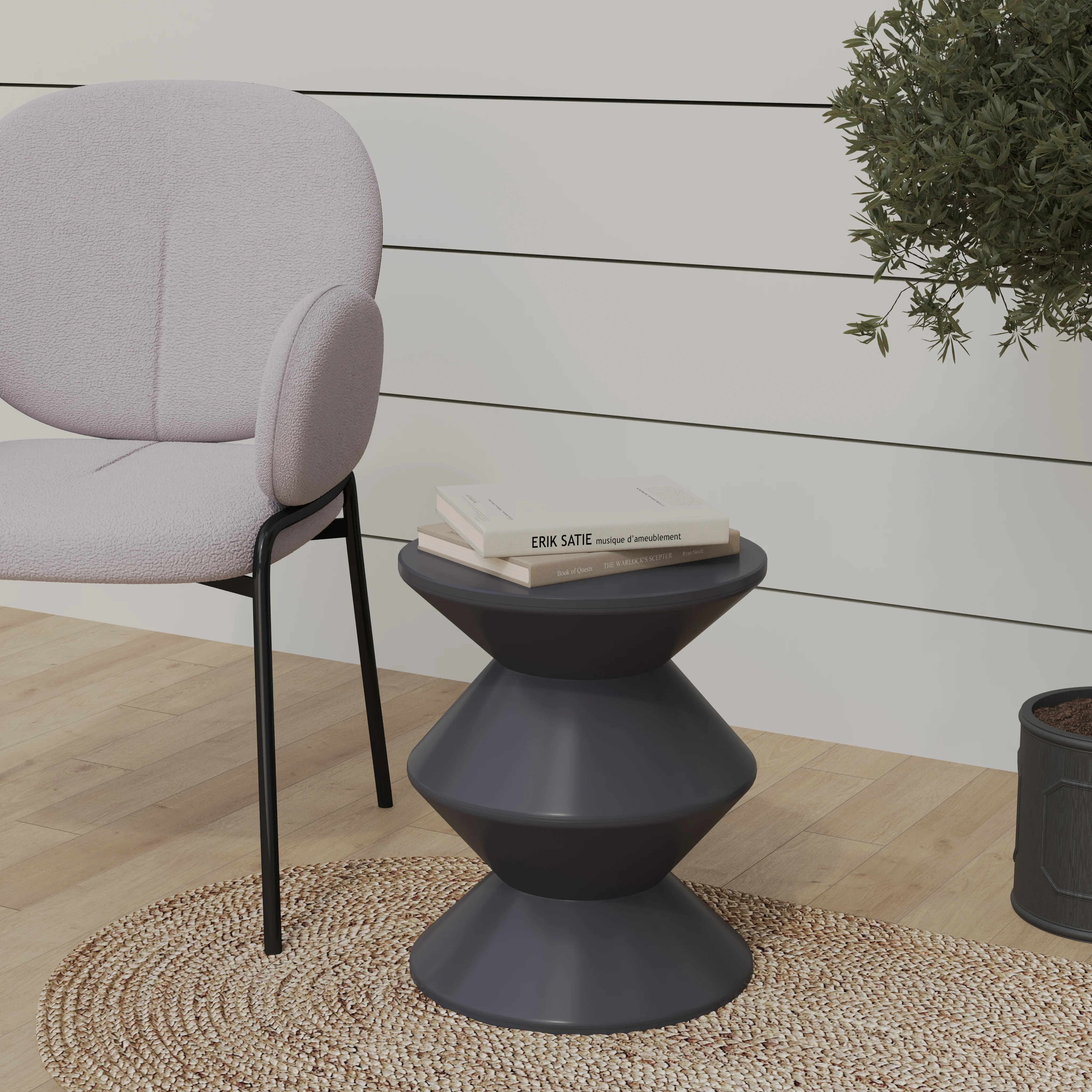 Aura Modern Plastic Side End Table, Indoor/Outdoor Use, Grey