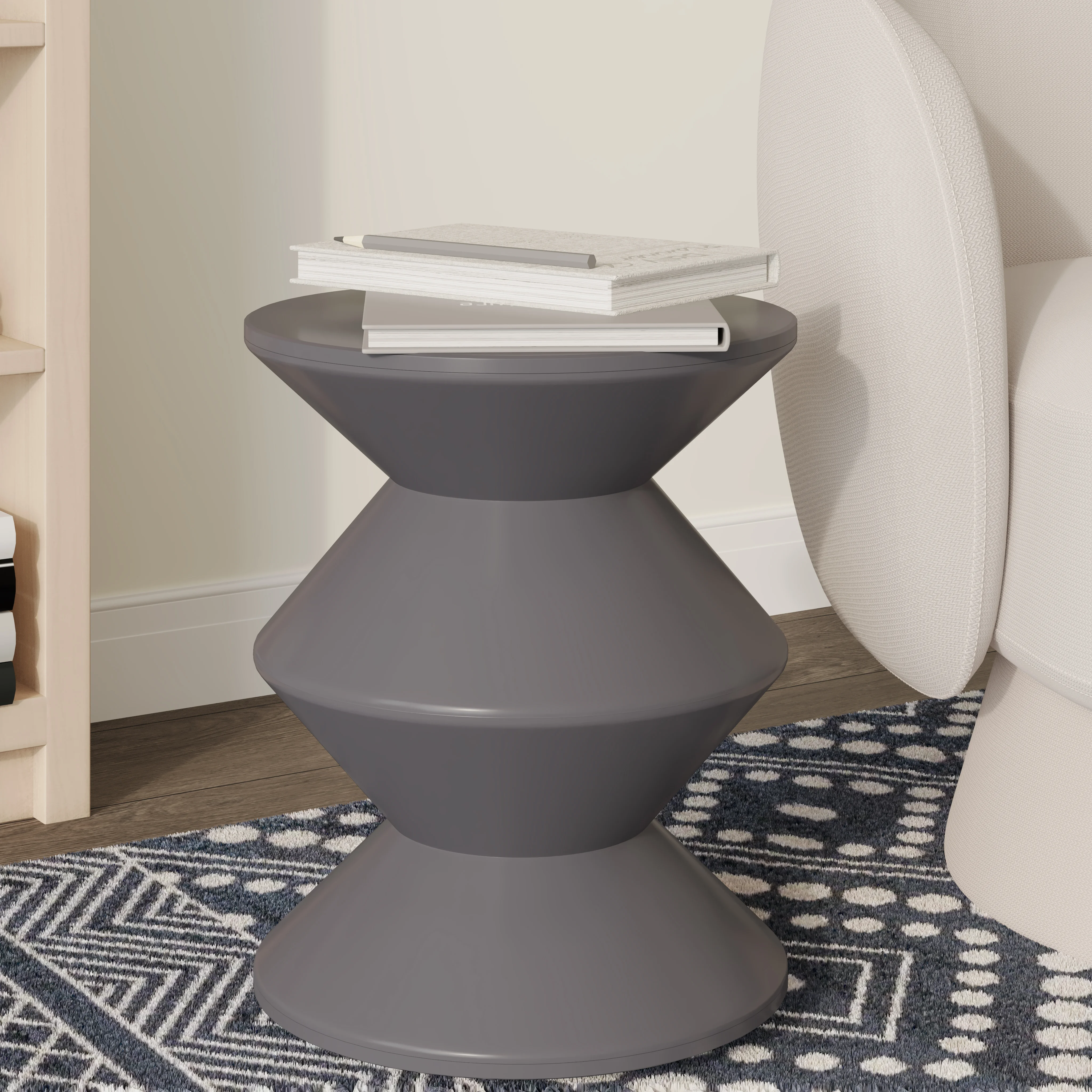 Aura Modern Plastic Side End Table, Indoor/Outdoor Use, Grey