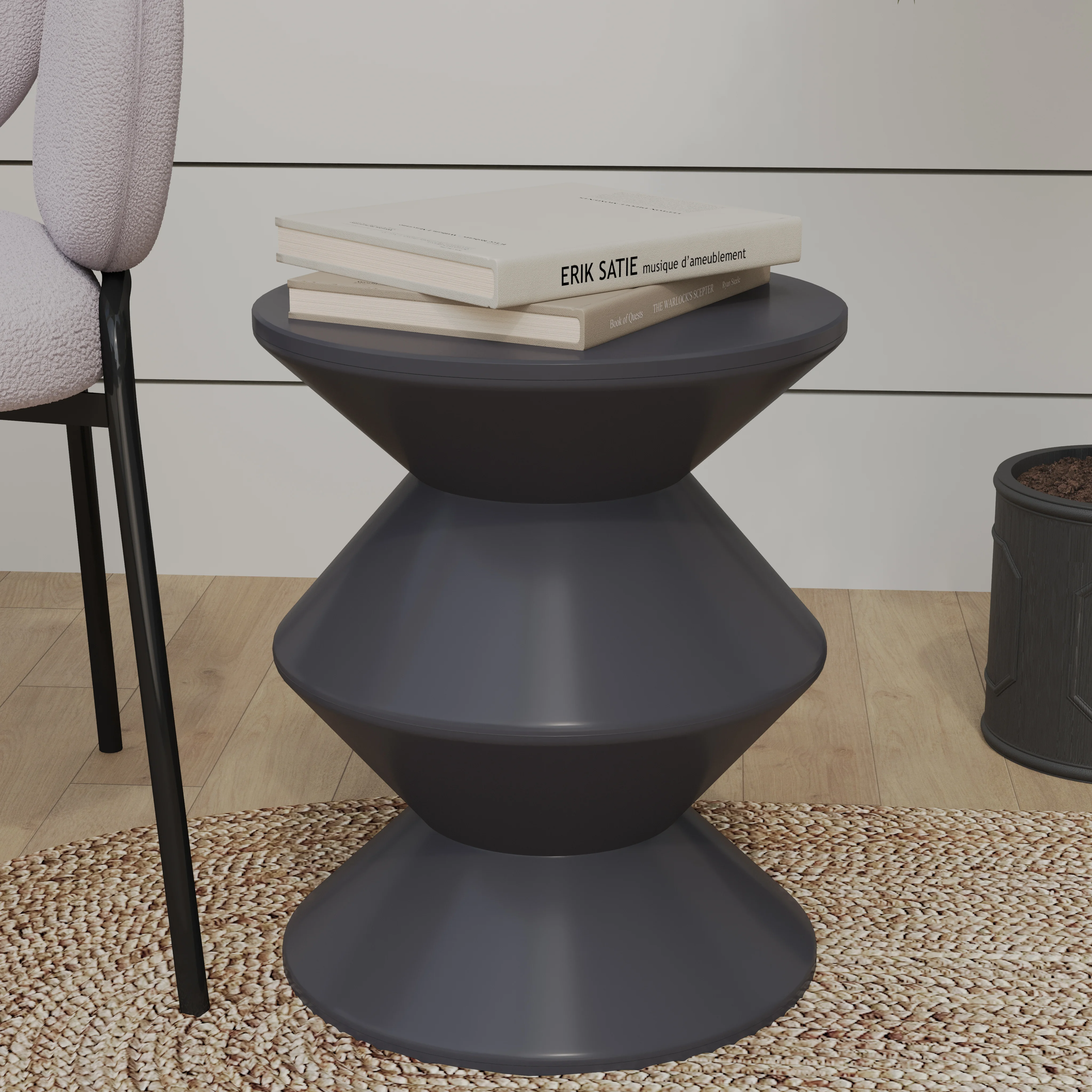 Aura Modern Plastic Side End Table, Indoor/Outdoor Use, Grey