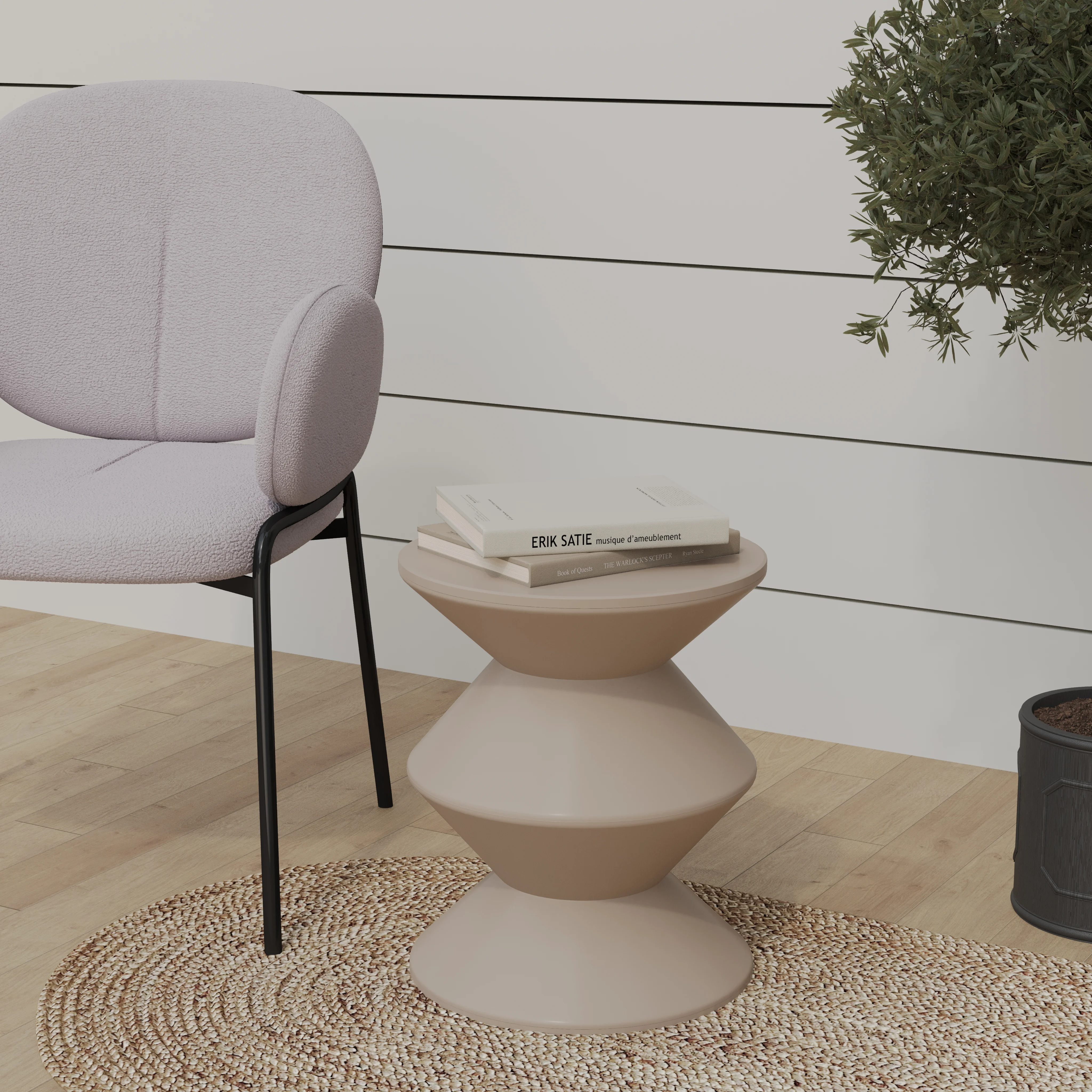 Aura Modern Plastic Side End Table, Indoor/Outdoor Use, Ivory