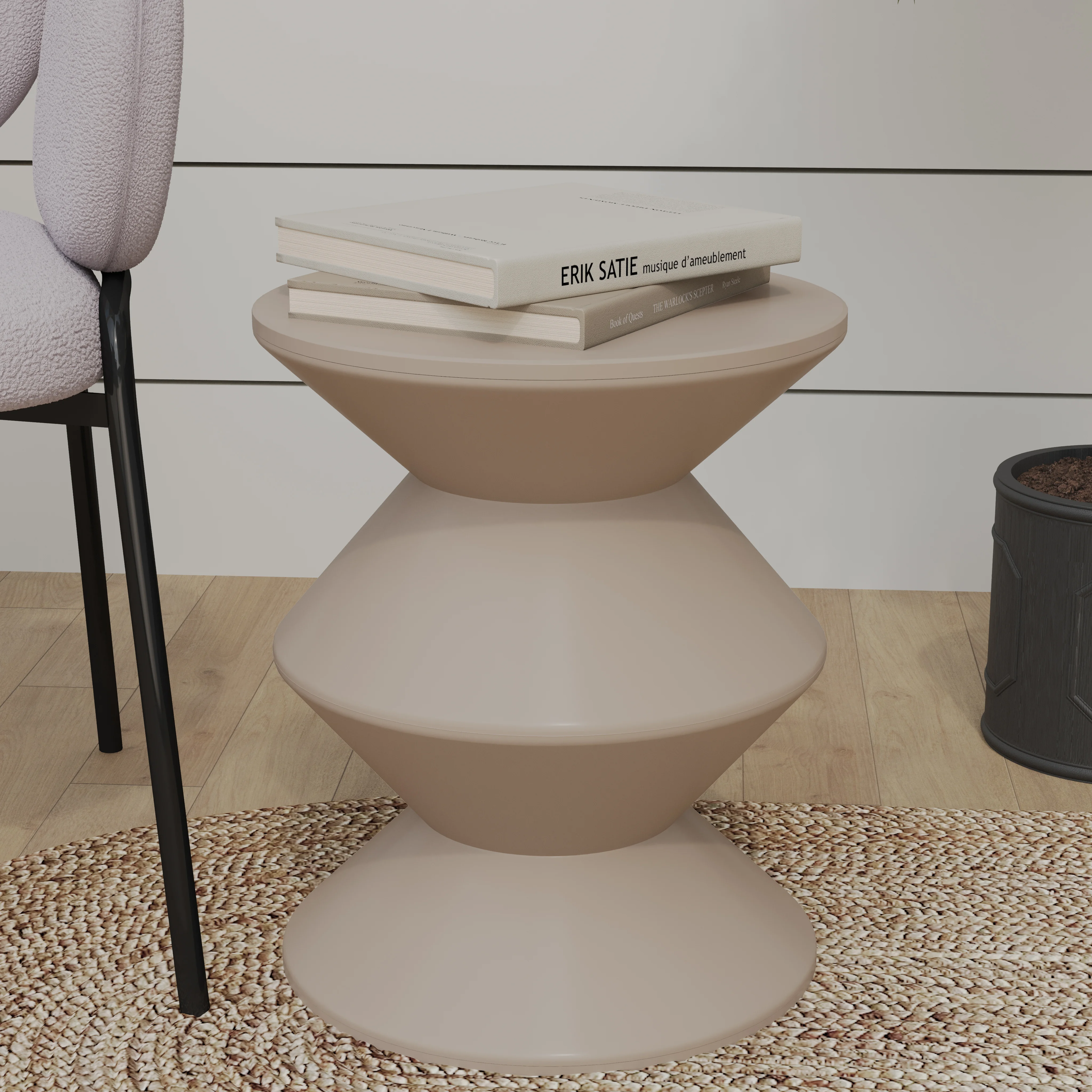 Aura Modern Plastic Side End Table, Indoor/Outdoor Use, Ivory