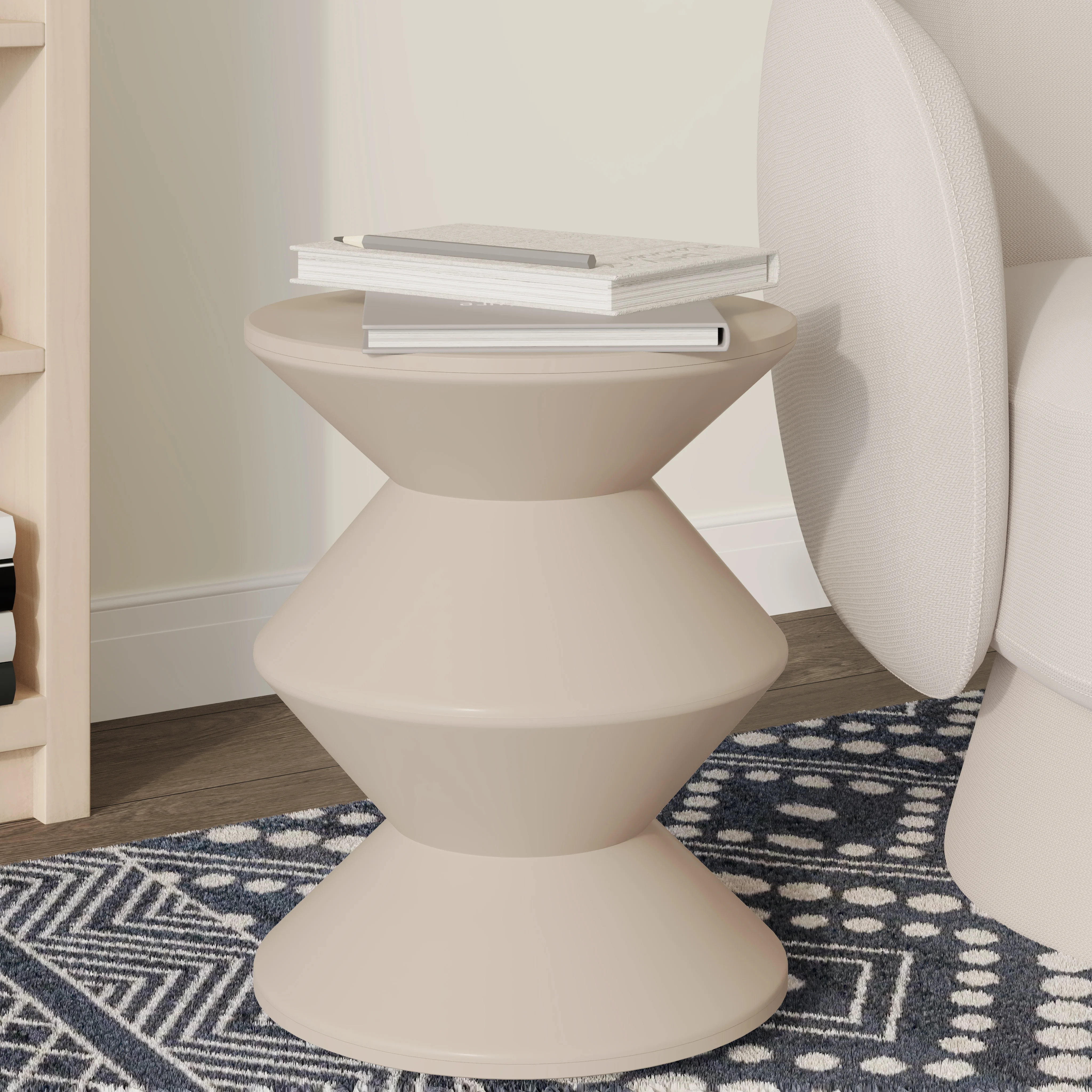 Aura Modern Plastic Side End Table, Indoor/Outdoor Use, Ivory