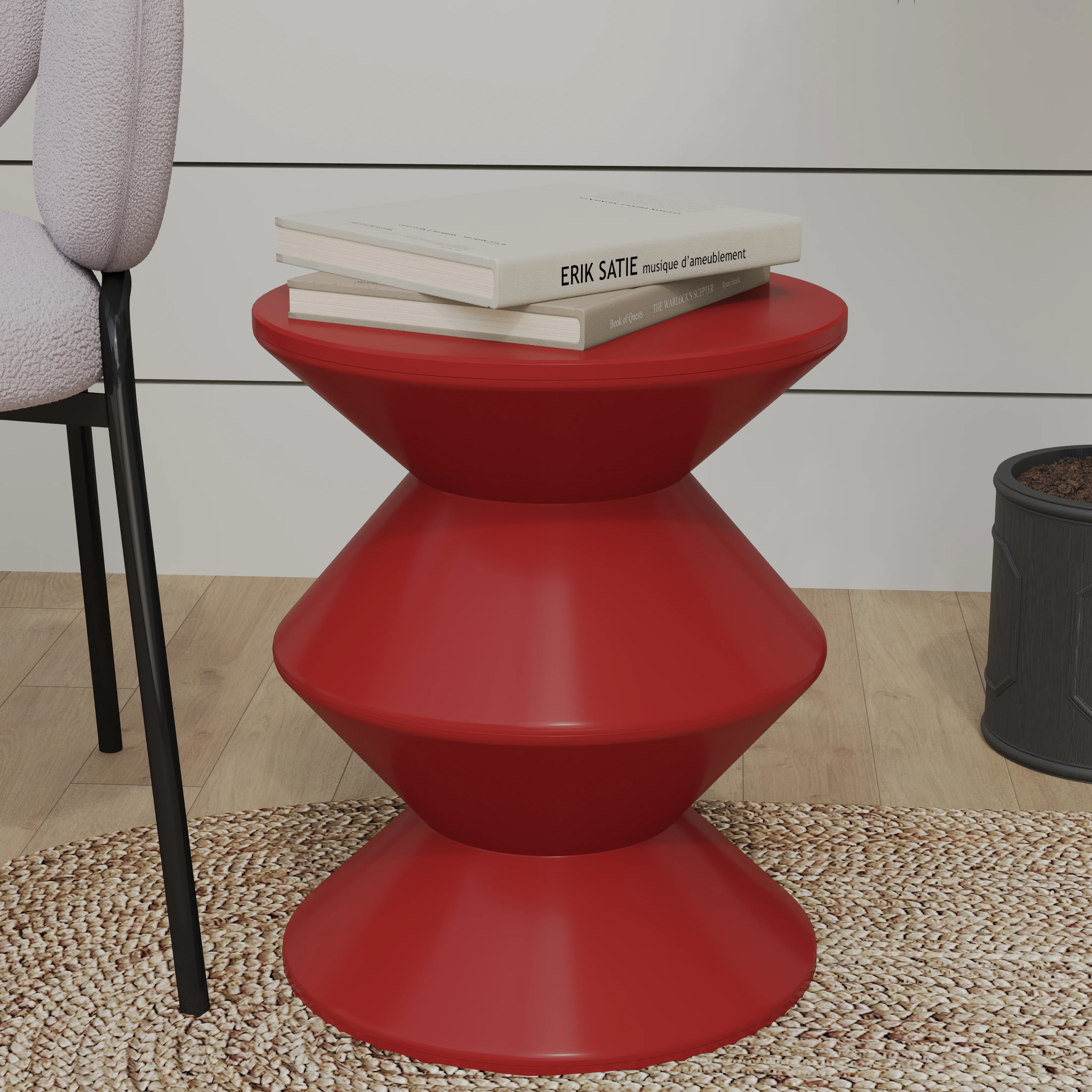 Aura Modern Plastic Side End Table, Indoor/Outdoor Use, Red