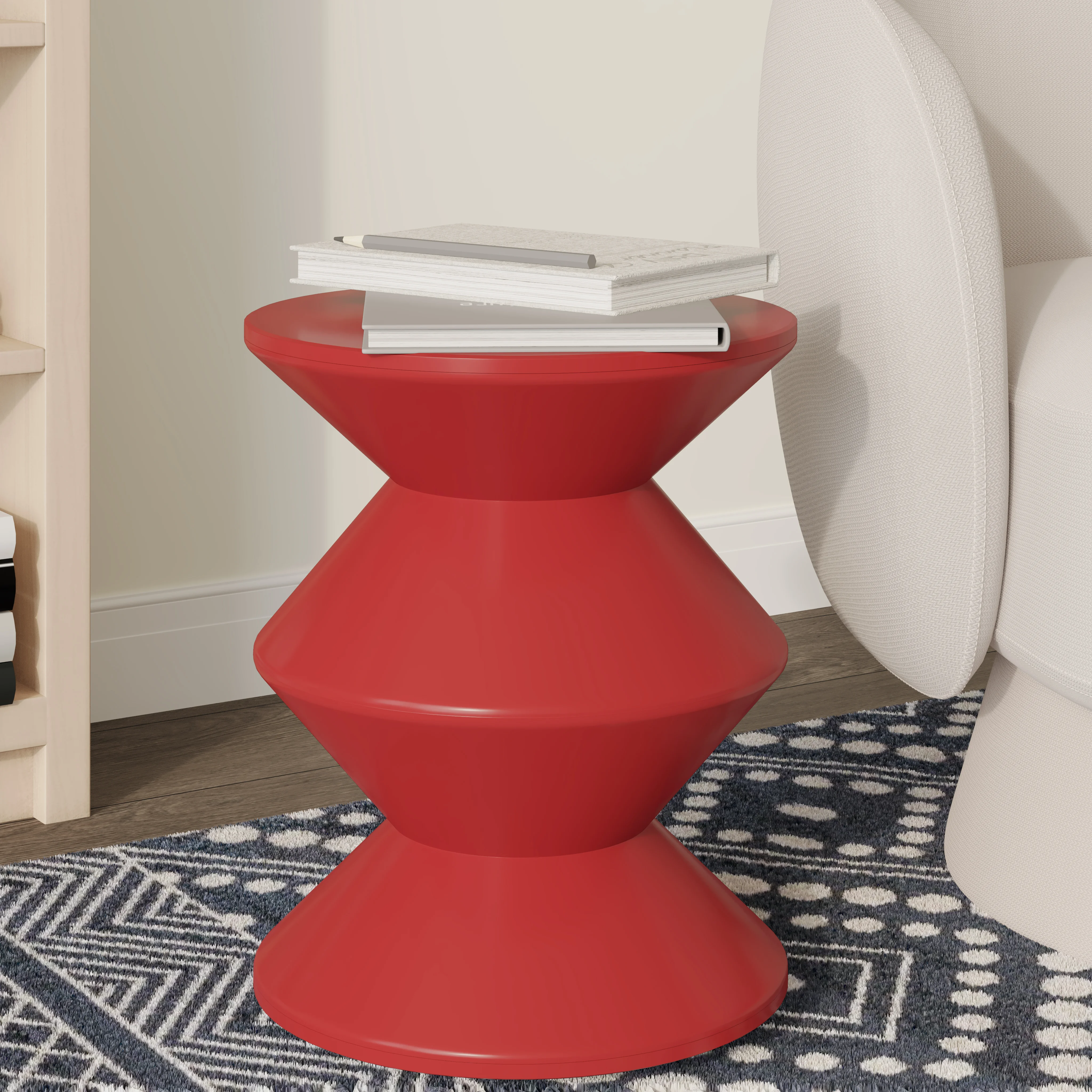 Aura Modern Plastic Side End Table, Indoor/Outdoor Use, Red